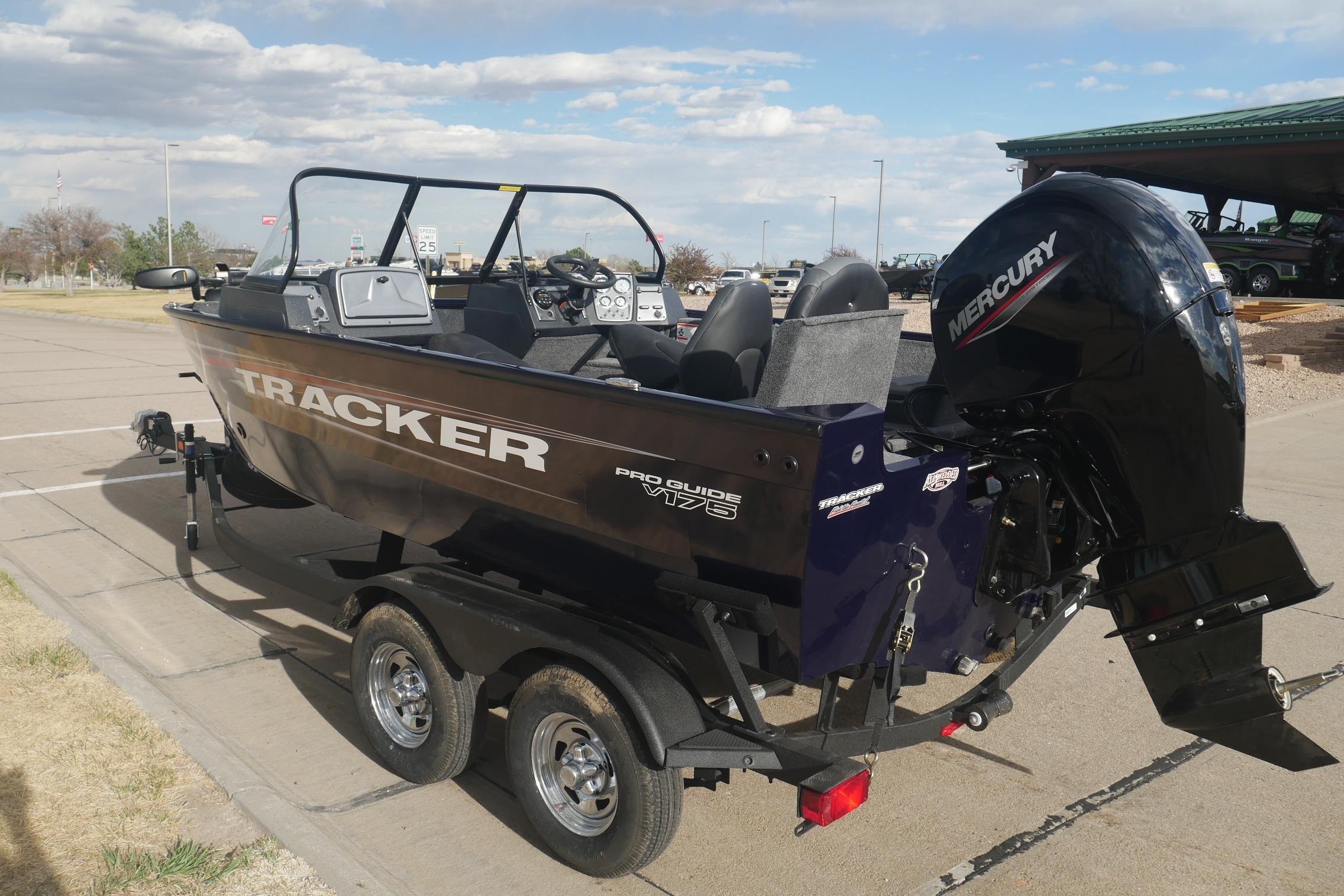 2026 Tracker Pro Guide V-175 Combo boat with Mercury engine on trailer.