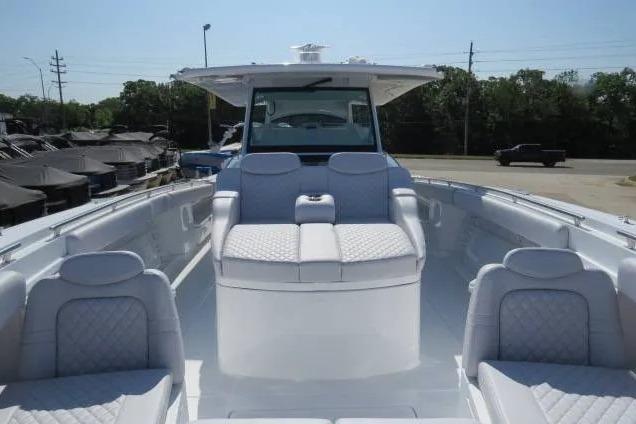 2024 HCB 53 Suenos RXV luxury boat with spacious seating and sleek design.