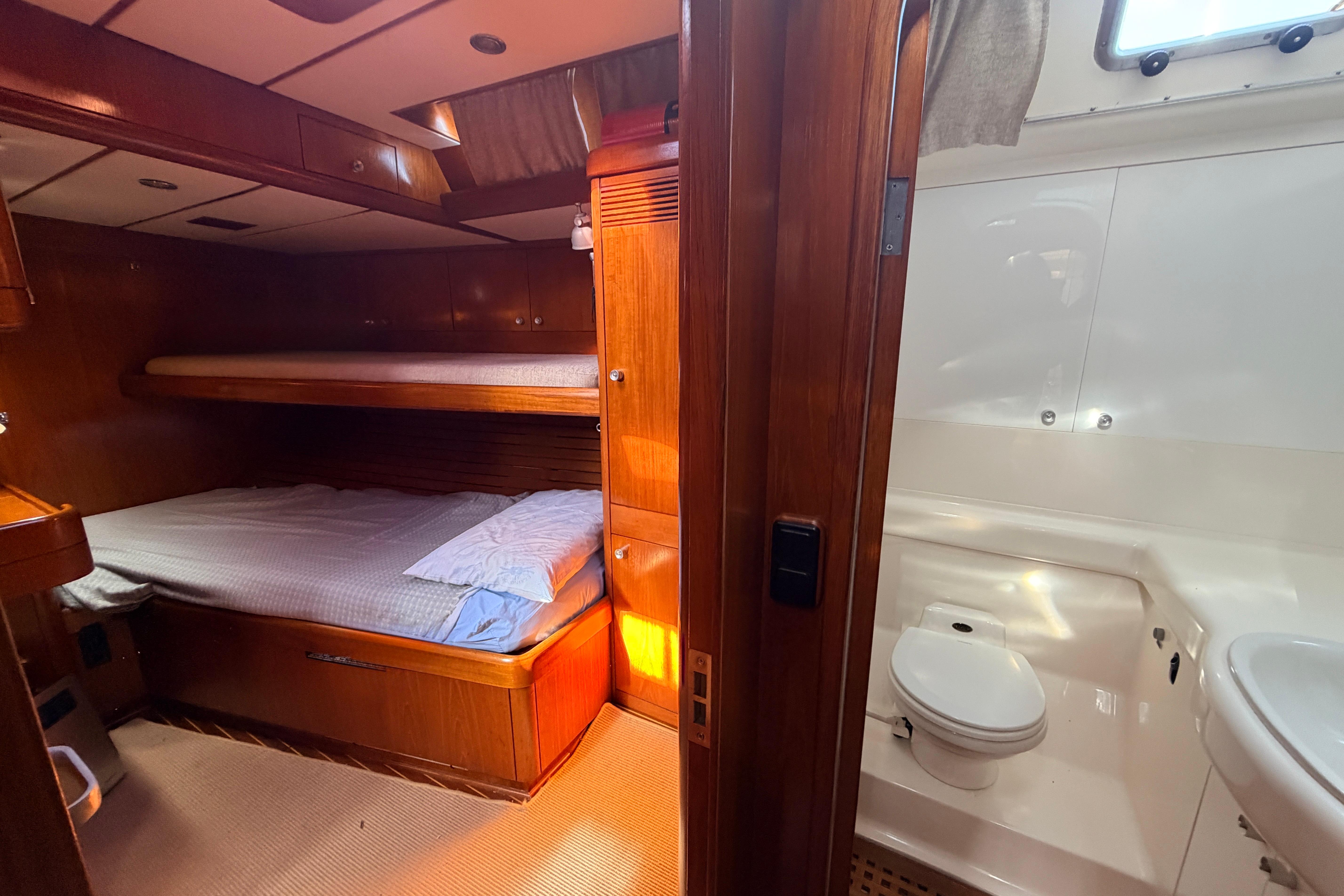 Interior of 1991 Nautor Swan SWAN 68 yacht with cozy cabin and bathroom.