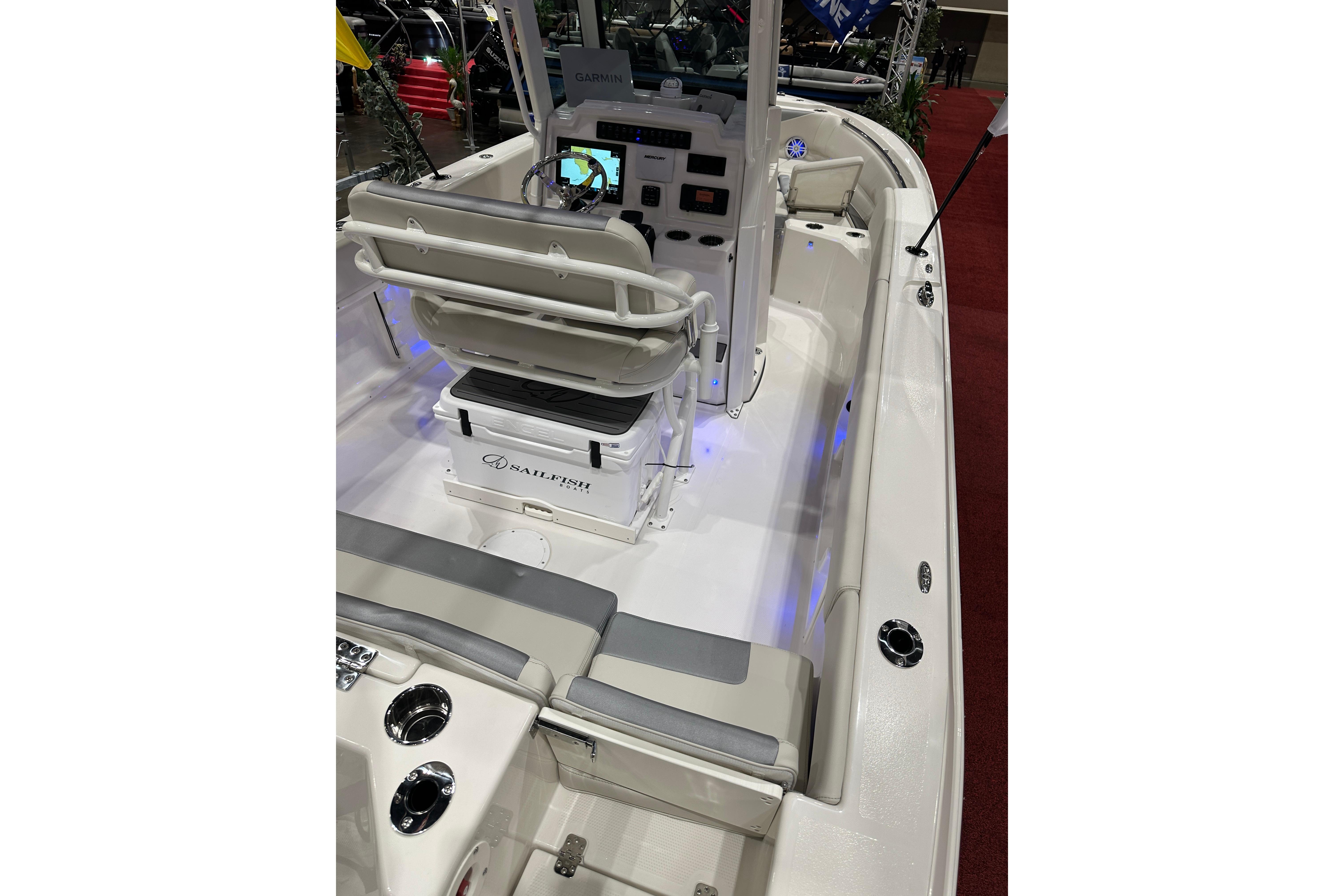 2026 Sailfish 232 CC boat interior with modern console and seating.