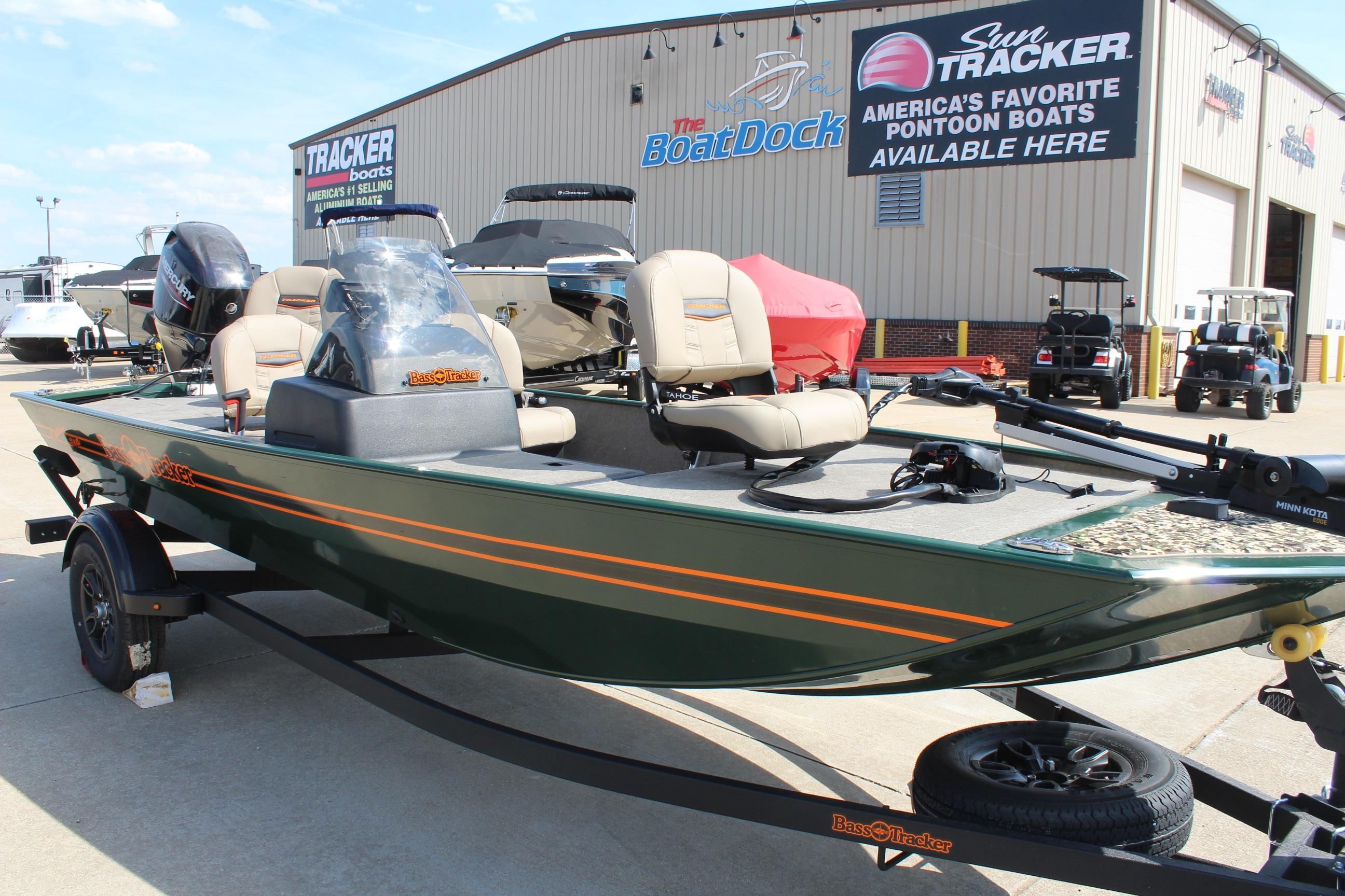 2026 Tracker Bass Tracker Classic Limited boat displayed at dealership, featuring sleek design and modern amenities.