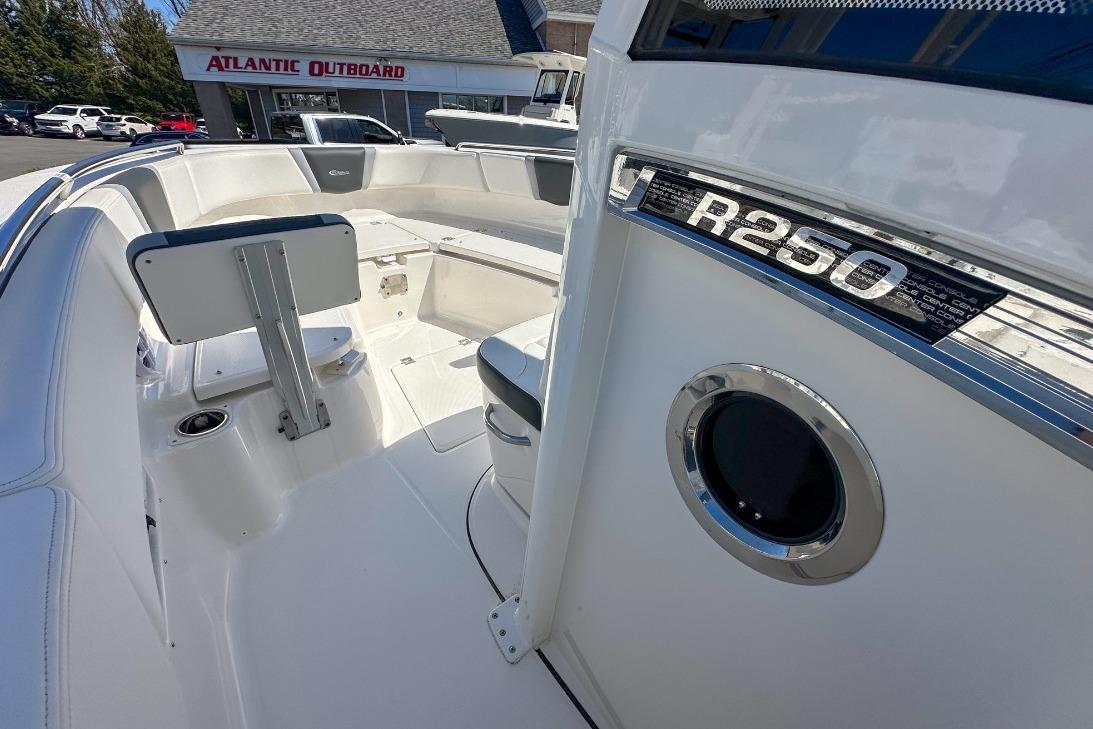 2024 Robalo R250 Center Console boat interior at Atlantic Outboard dealership.