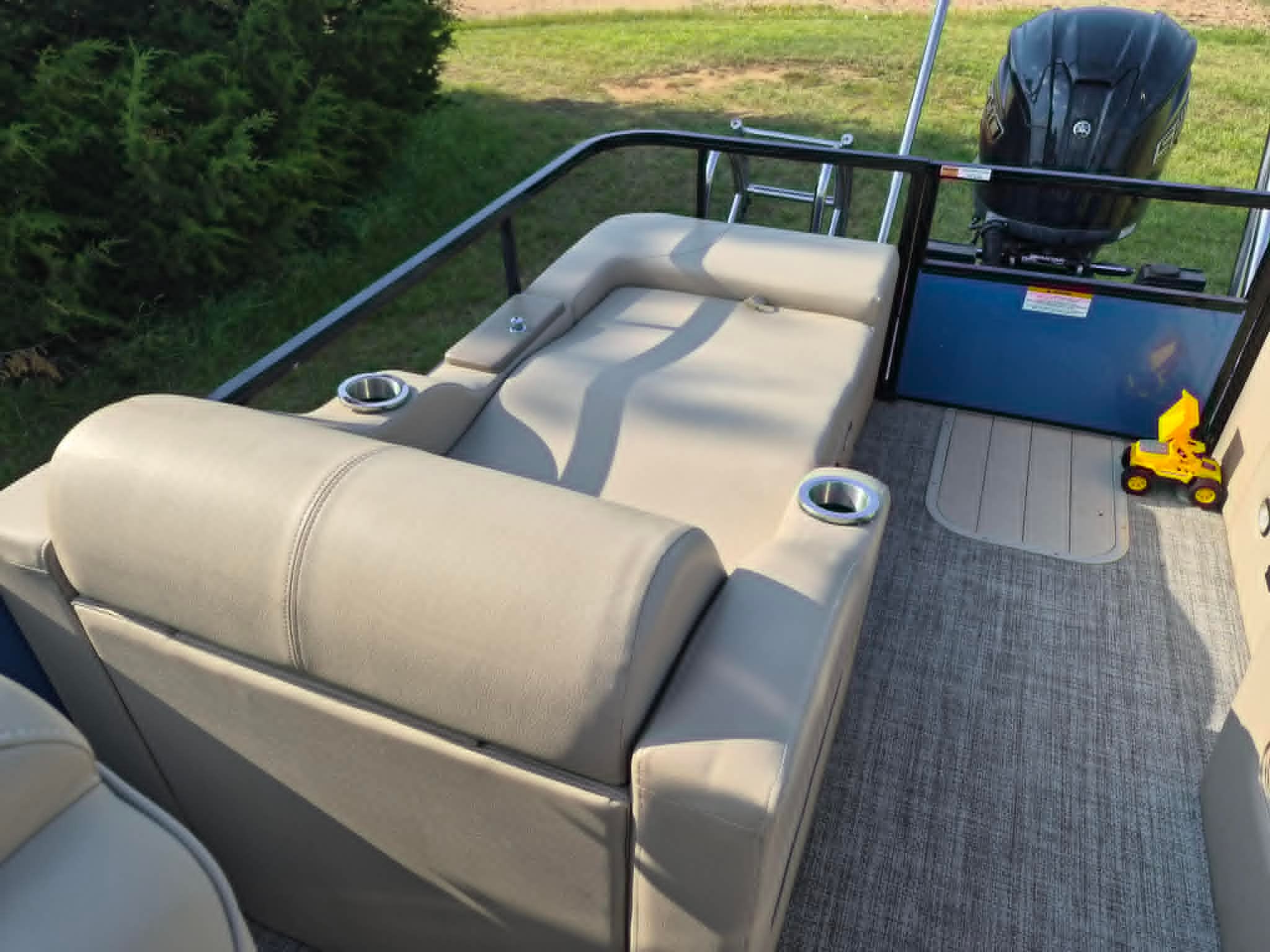 Interior of SunCatcher Fusion 324SS boat, 2023 model.