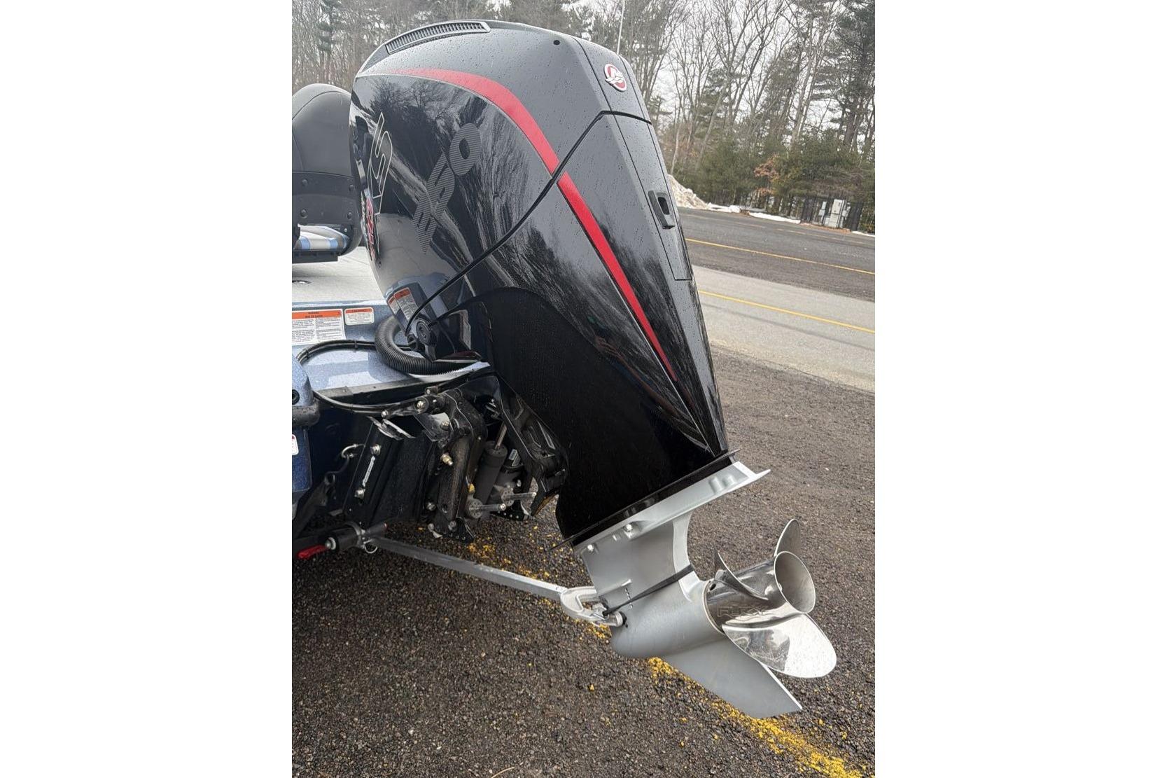 2026 Nitro Z20 XL boat motor with sleek black and red design.