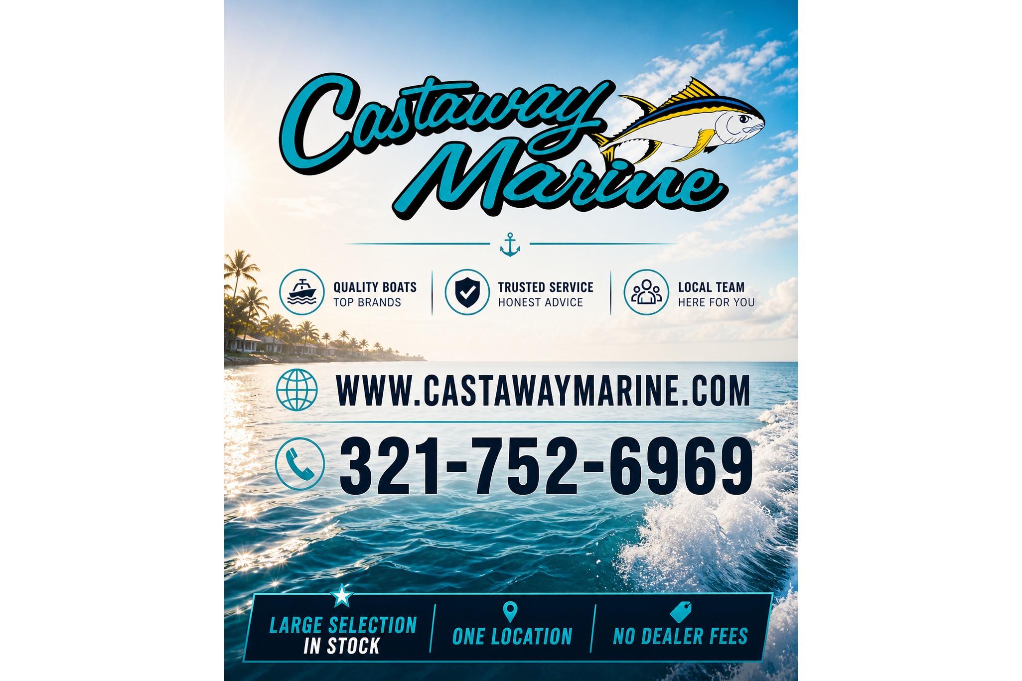 Castaway Marine advertisement featuring 2026 Hurricane SunDeck Sport 205 OB, contact details included.
