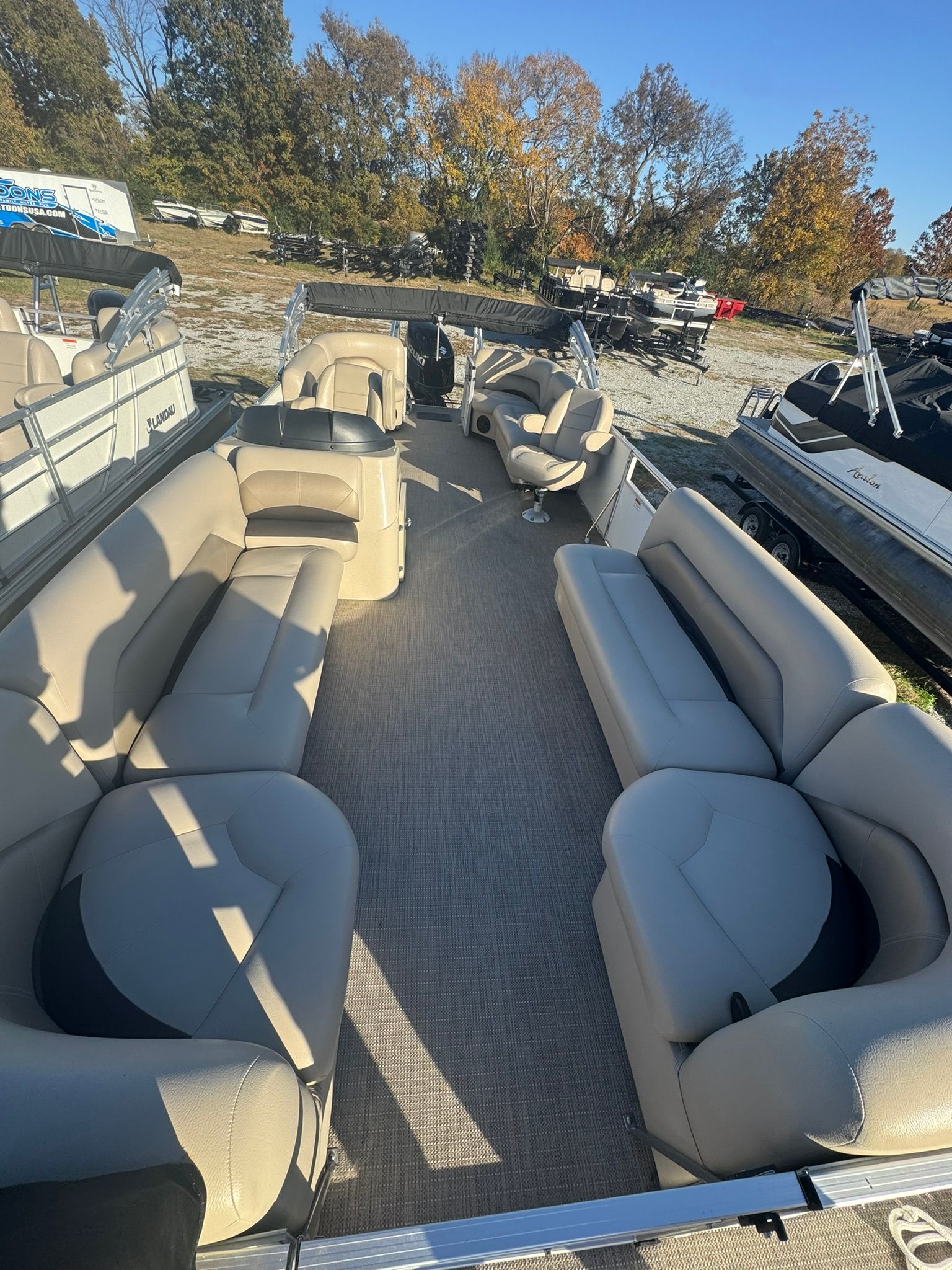 Interior of 2024 Landau 252 Island Breeze pontoon boat.