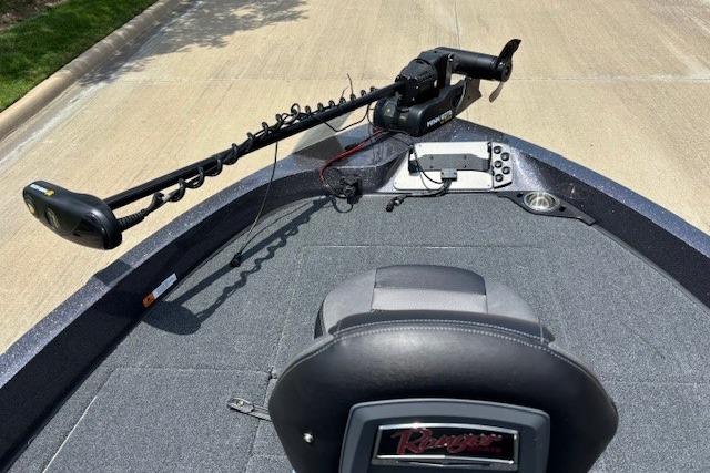2026 Ranger 212LS boat deck with trolling motor and seating.