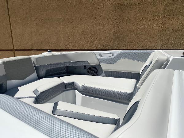 2025 Scarab 235 SE boat interior with modern seating and sleek design.