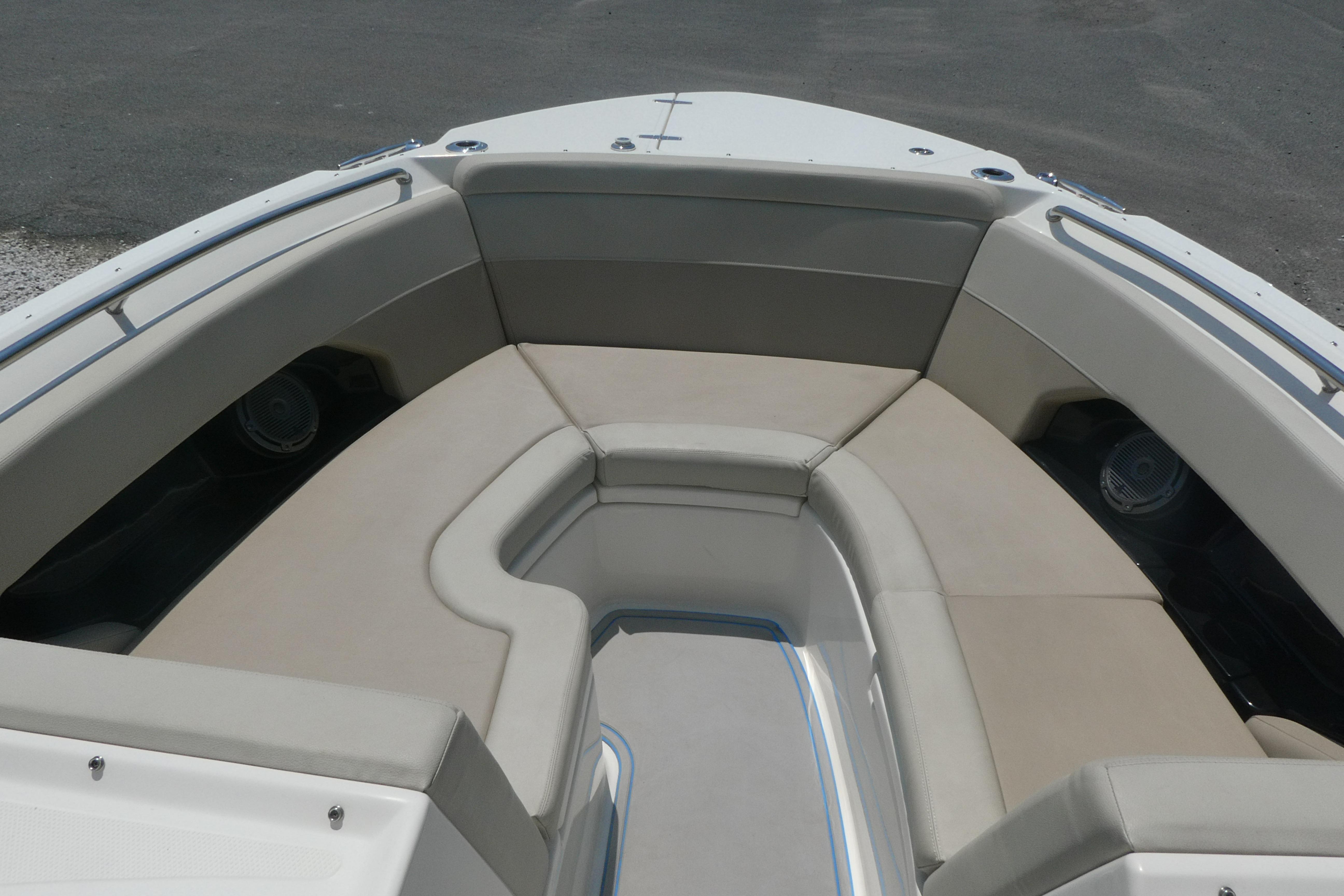 2022 Boston Whaler 240 Vantage boat interior with spacious seating area.