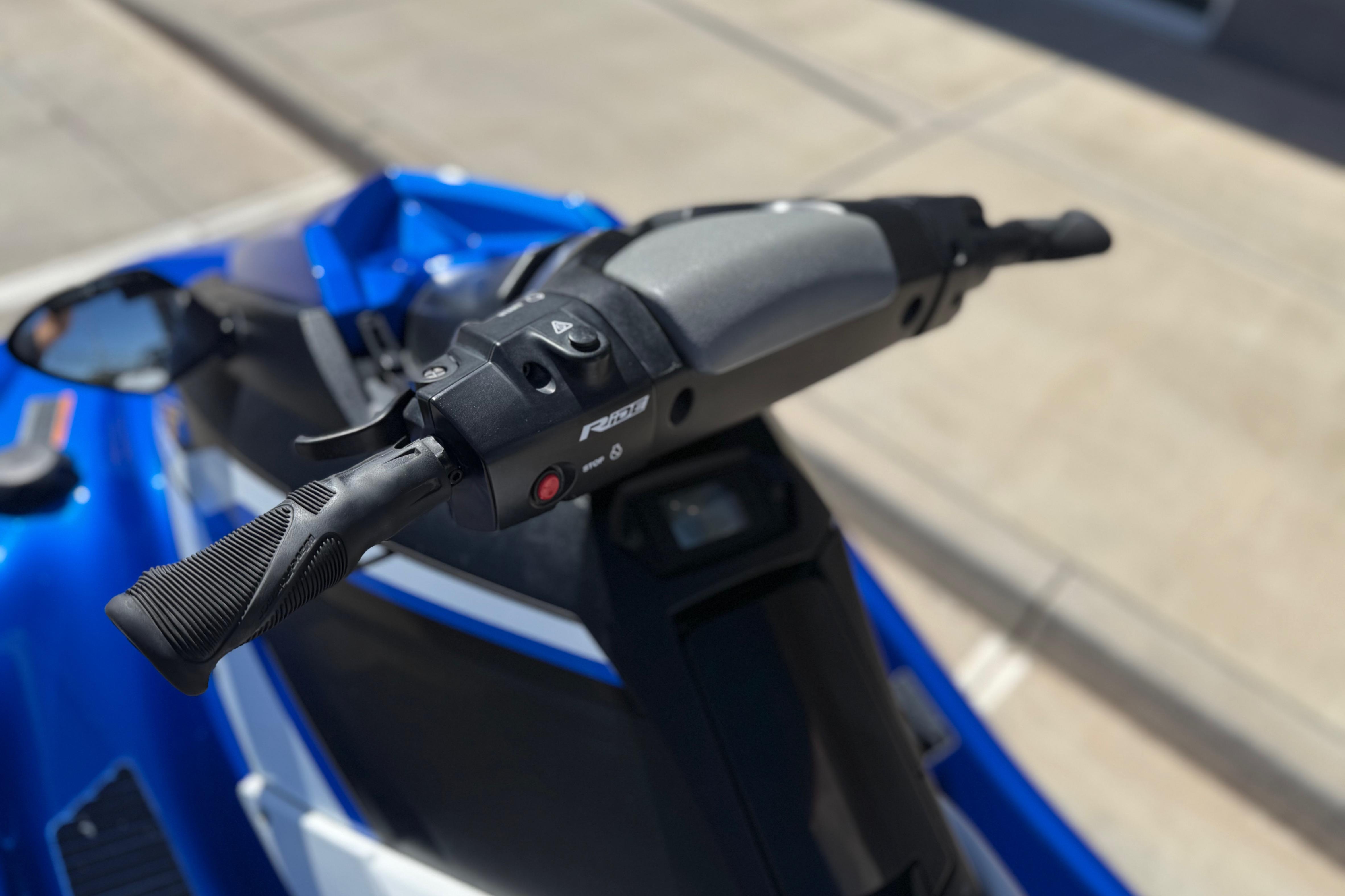 Close-up of 2017 Yamaha WaveRunner EX Deluxe handlebar controls.