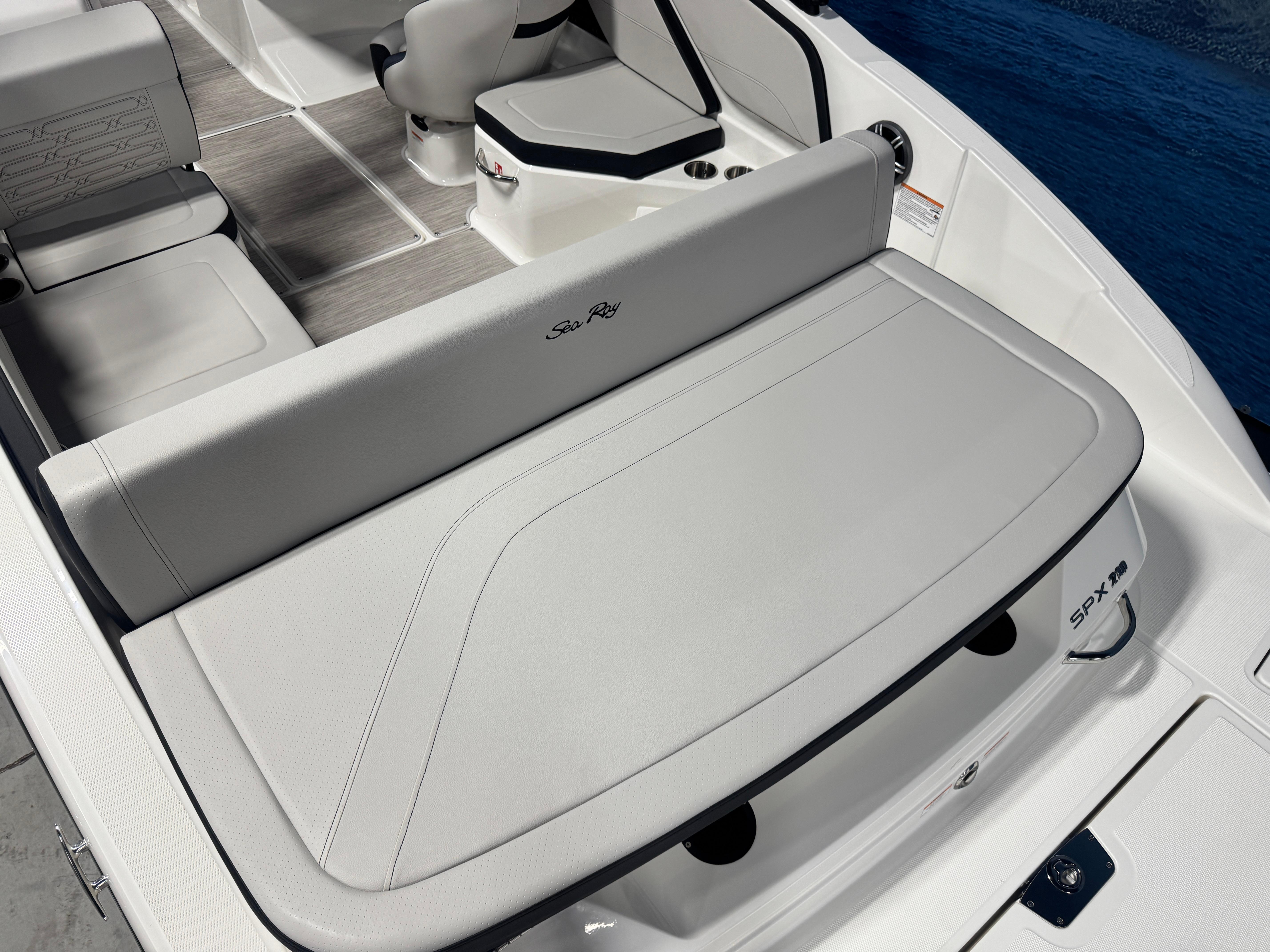 2026 Sea Ray SPX 210 boat interior with sleek seating and modern design.