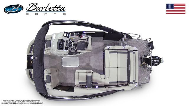 2026 Barletta Corsa 23UA boat, top view, showcasing spacious interior and modern design.