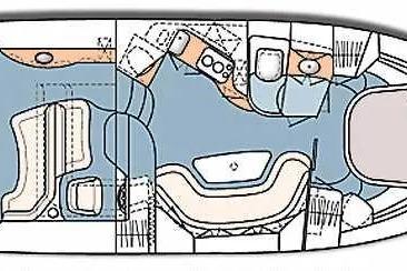 Floor plan of a 2000 Sea Ray 380 Sundancer yacht interior layout.