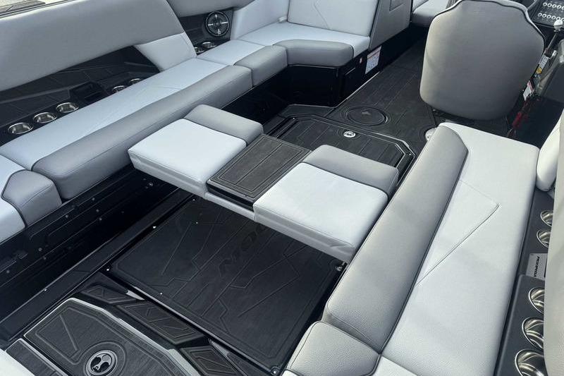 2026 Moomba Tykon boat interior with sleek seating and modern design.