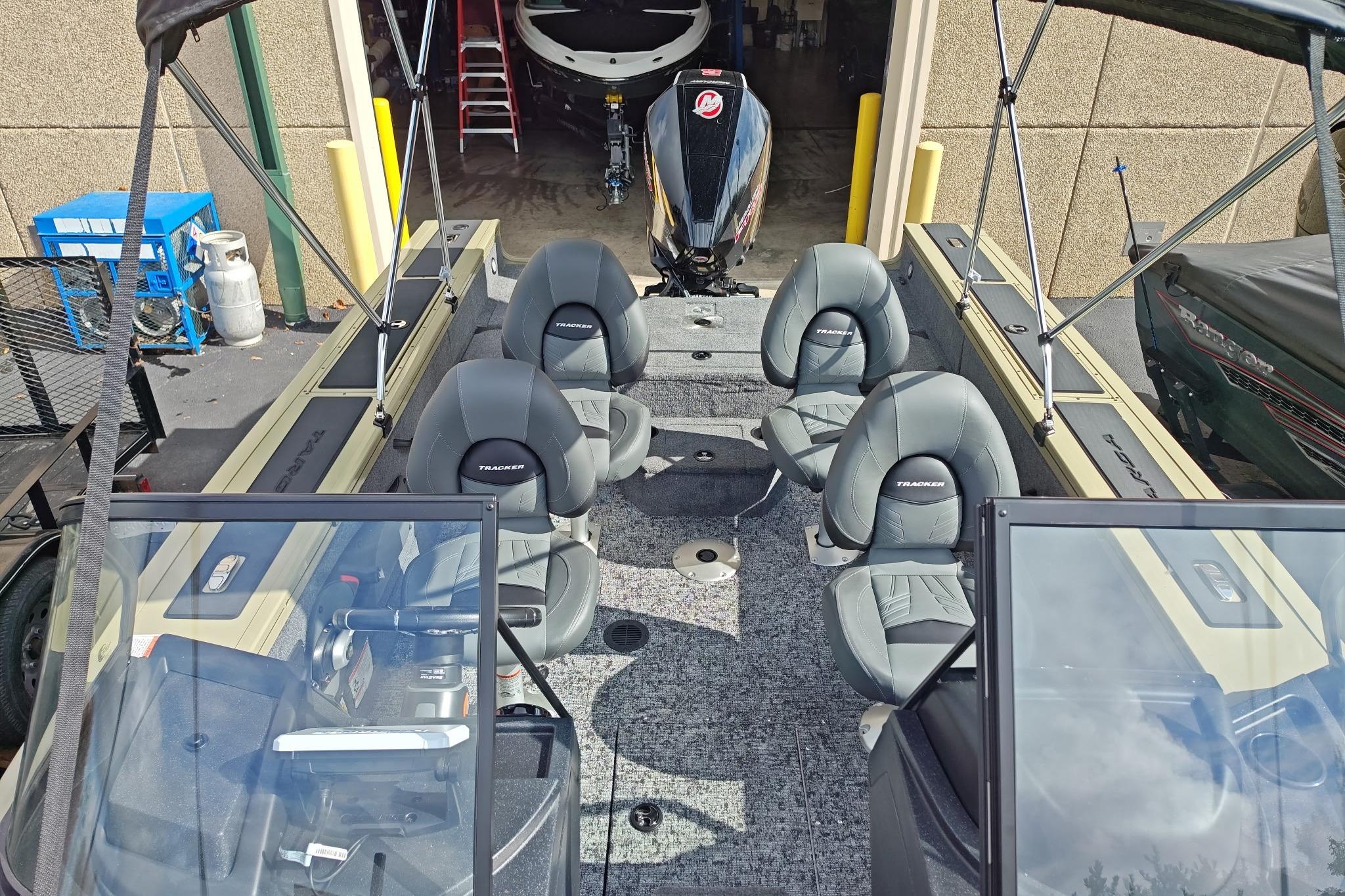2026 Tracker Targa V-18 Combo boat interior with seating and steering console.