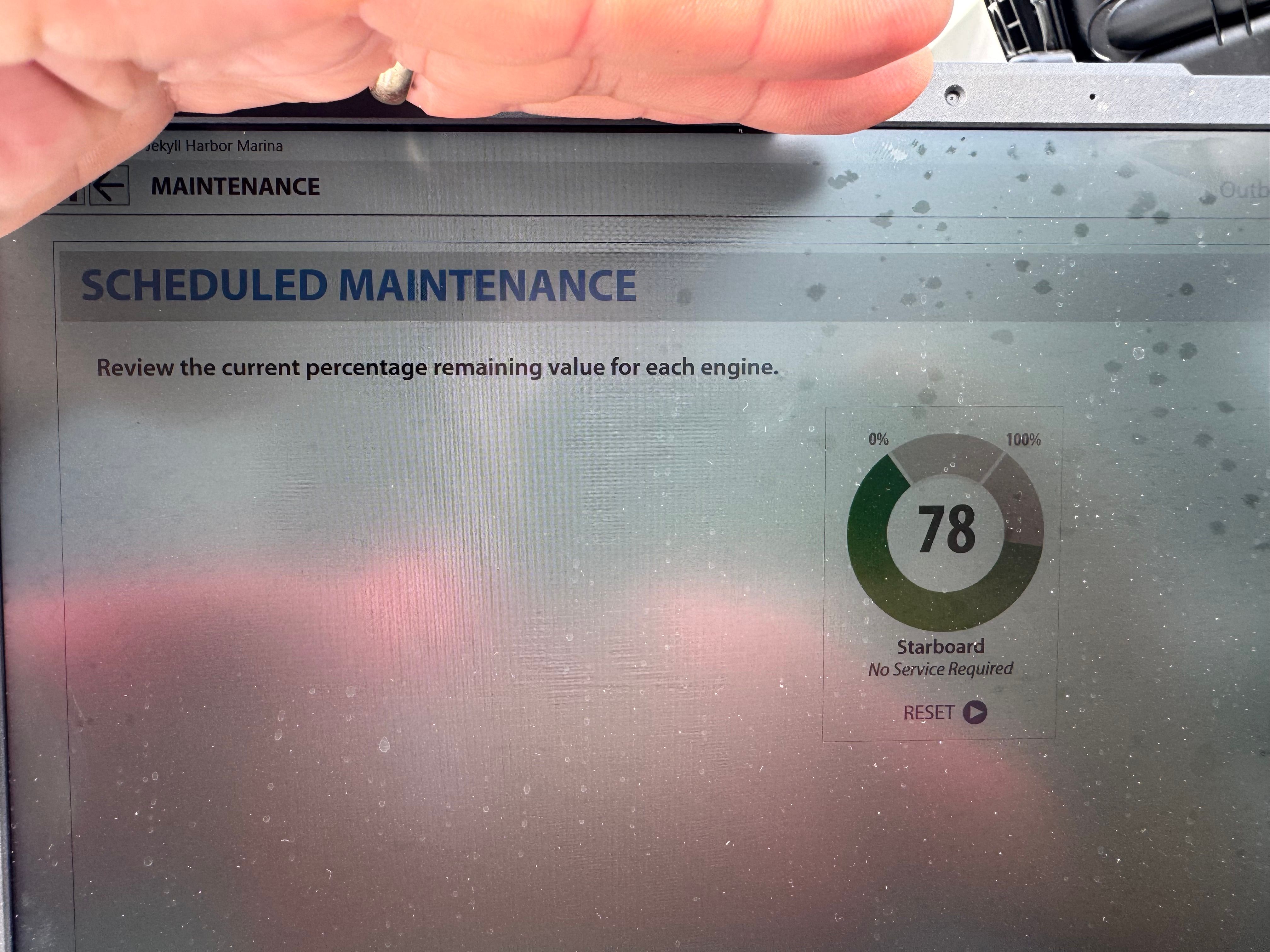 Maintenance display on Sea Ray SDX 270 Outboard 2020 showing 78% remaining.