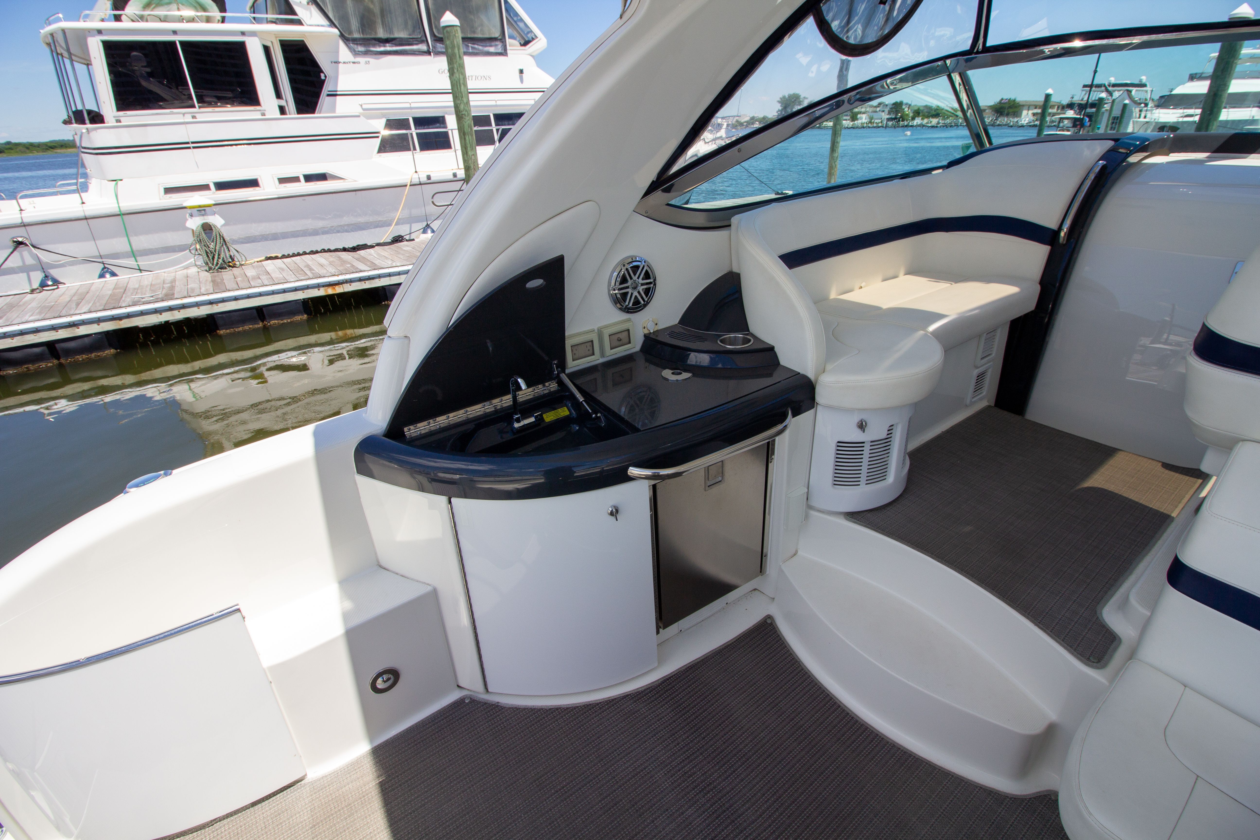 Interior of a 2016 Formula 40 Performance Cruiser at the dock.