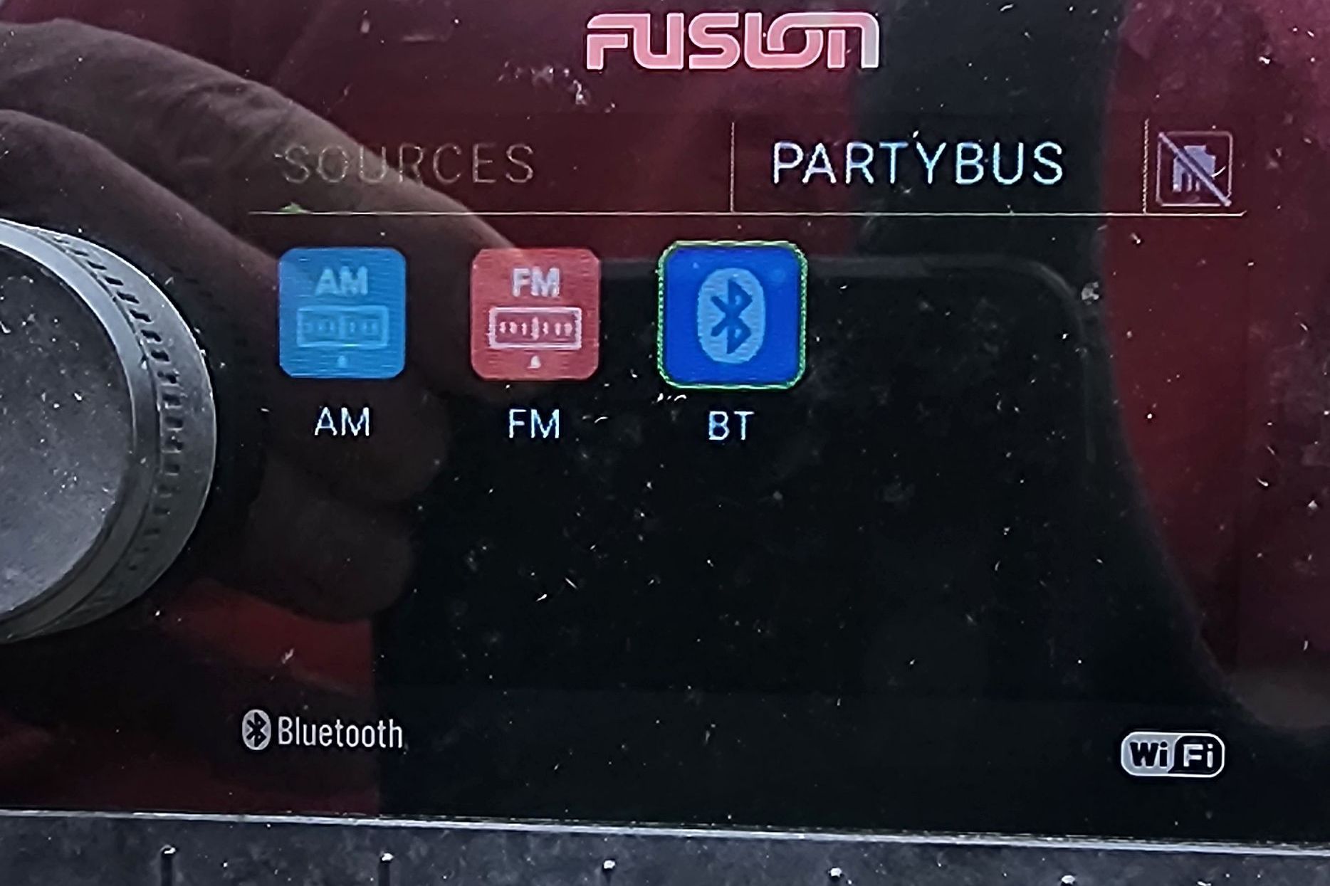 Fusion audio system with AM, FM, and Bluetooth.