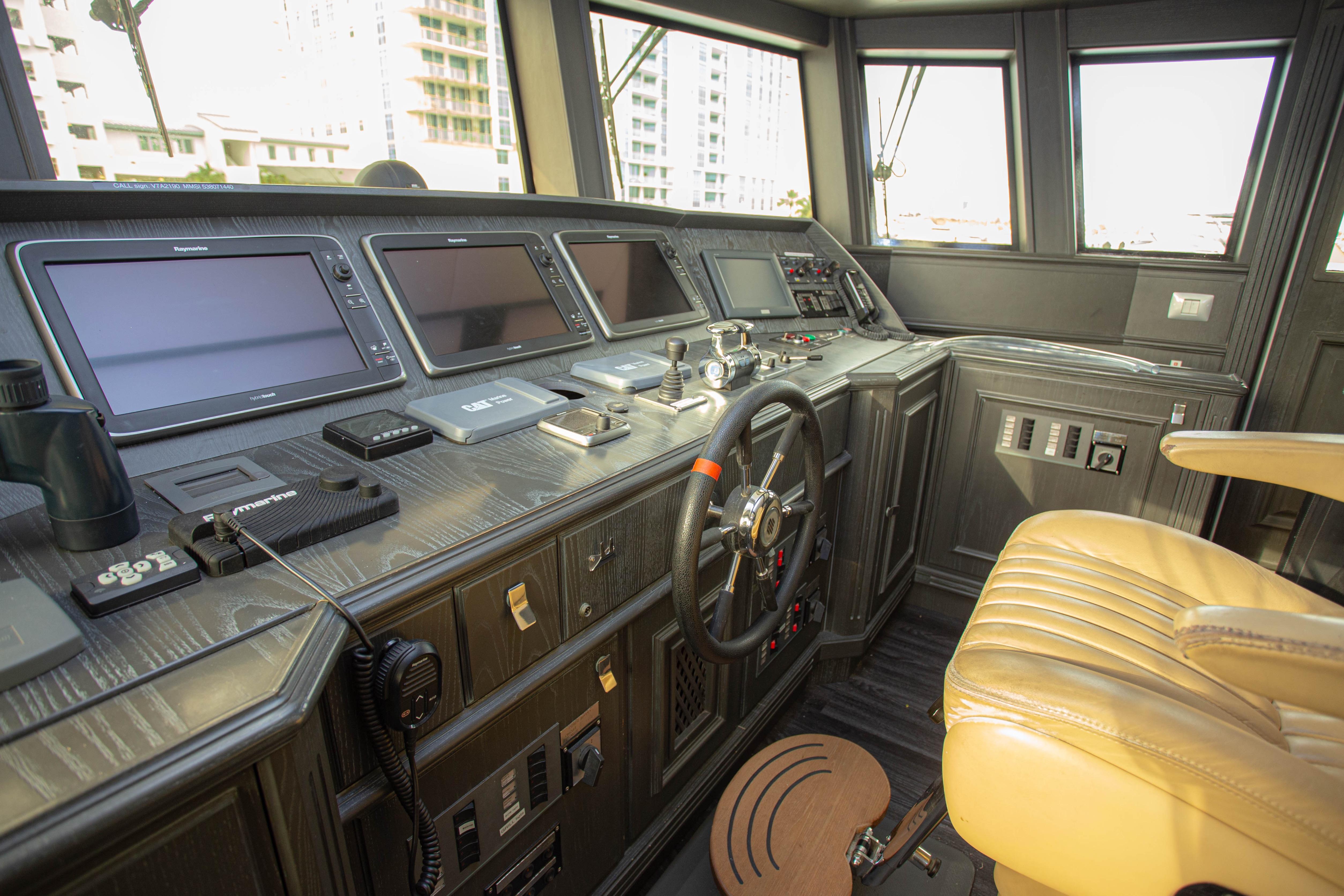 Control room of 2014 Fifth Ocean Yachts 24m Displacement Explorer Yacht with navigation equipment.