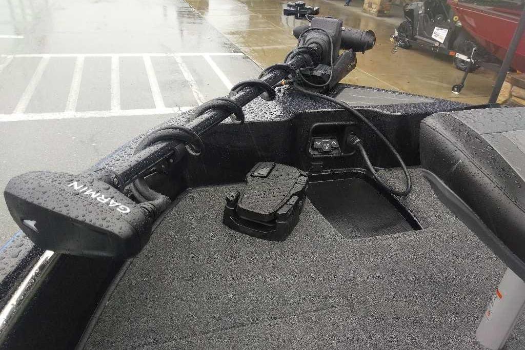 2026 Nitro ZV19 Sport Pro boat with Garmin equipment on a rainy day.