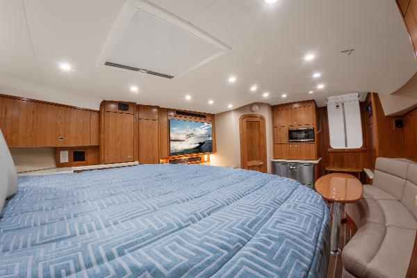 Luxurious interior of 2025 Albemarle 36 Express yacht with modern amenities and elegant design.