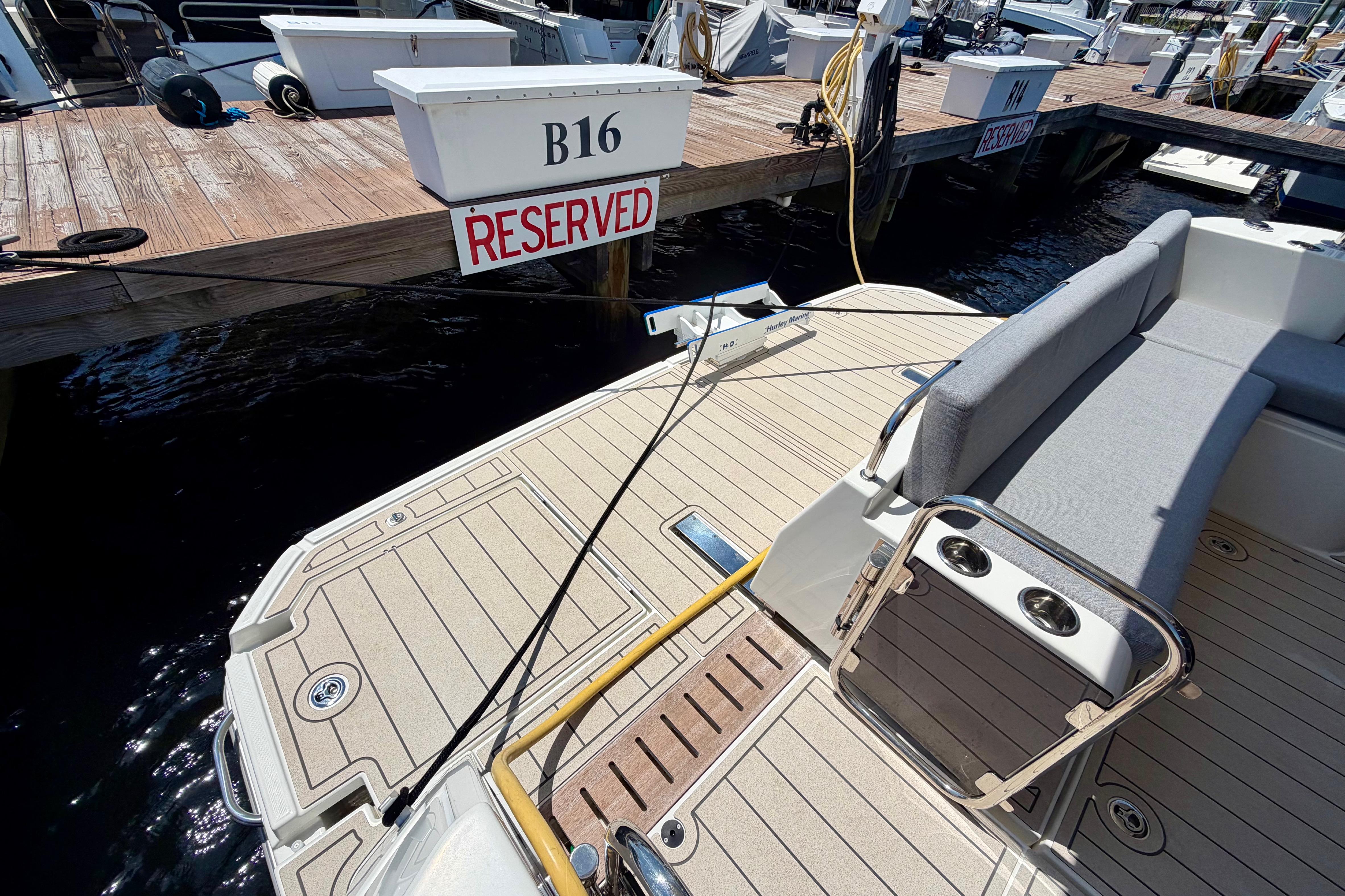 2025 Beneteau Swift Trawler 41 Fly docked at reserved marina slip B16.