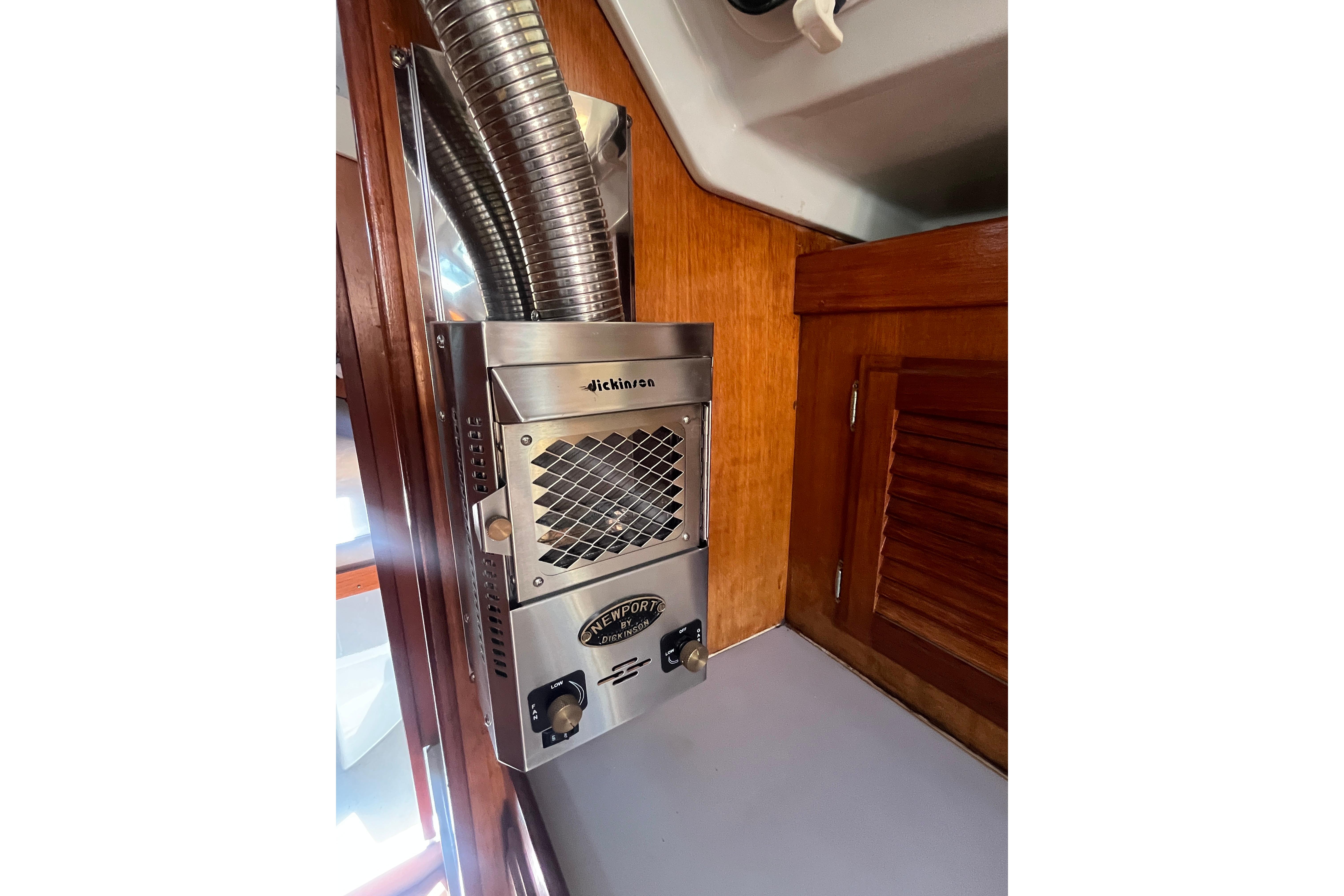 Dickinson Newport heater in 1988 O'Day 40 sailboat interior.