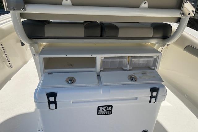 Key West 239 FS boat interior with K2 cooler, 2026 model.