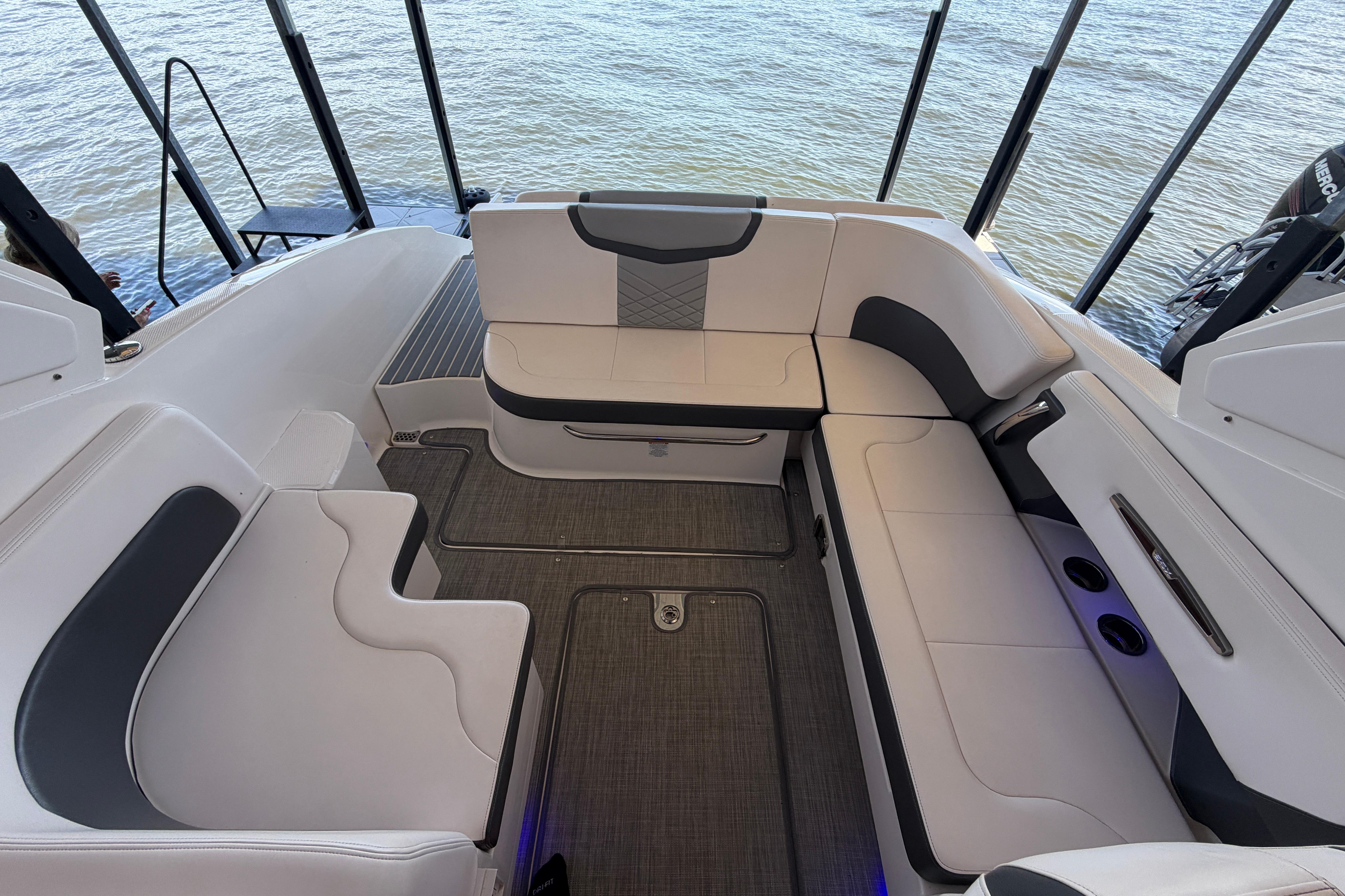 2018 Chaparral 347 SSX boat interior with spacious seating and elegant design.