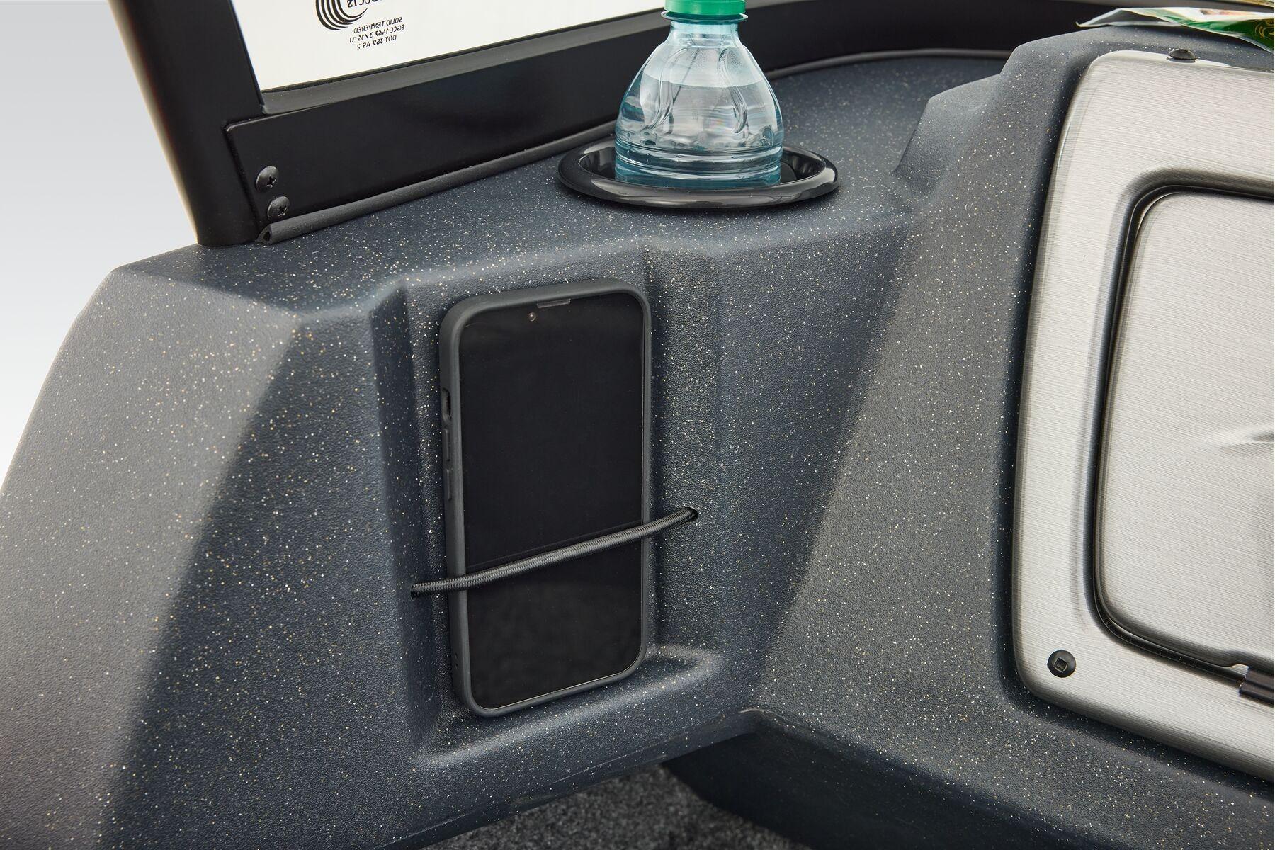 Manufacturer Provided Image: 2026 Tracker Pro Guide V-16 WT boat console with phone holder and cup holder.