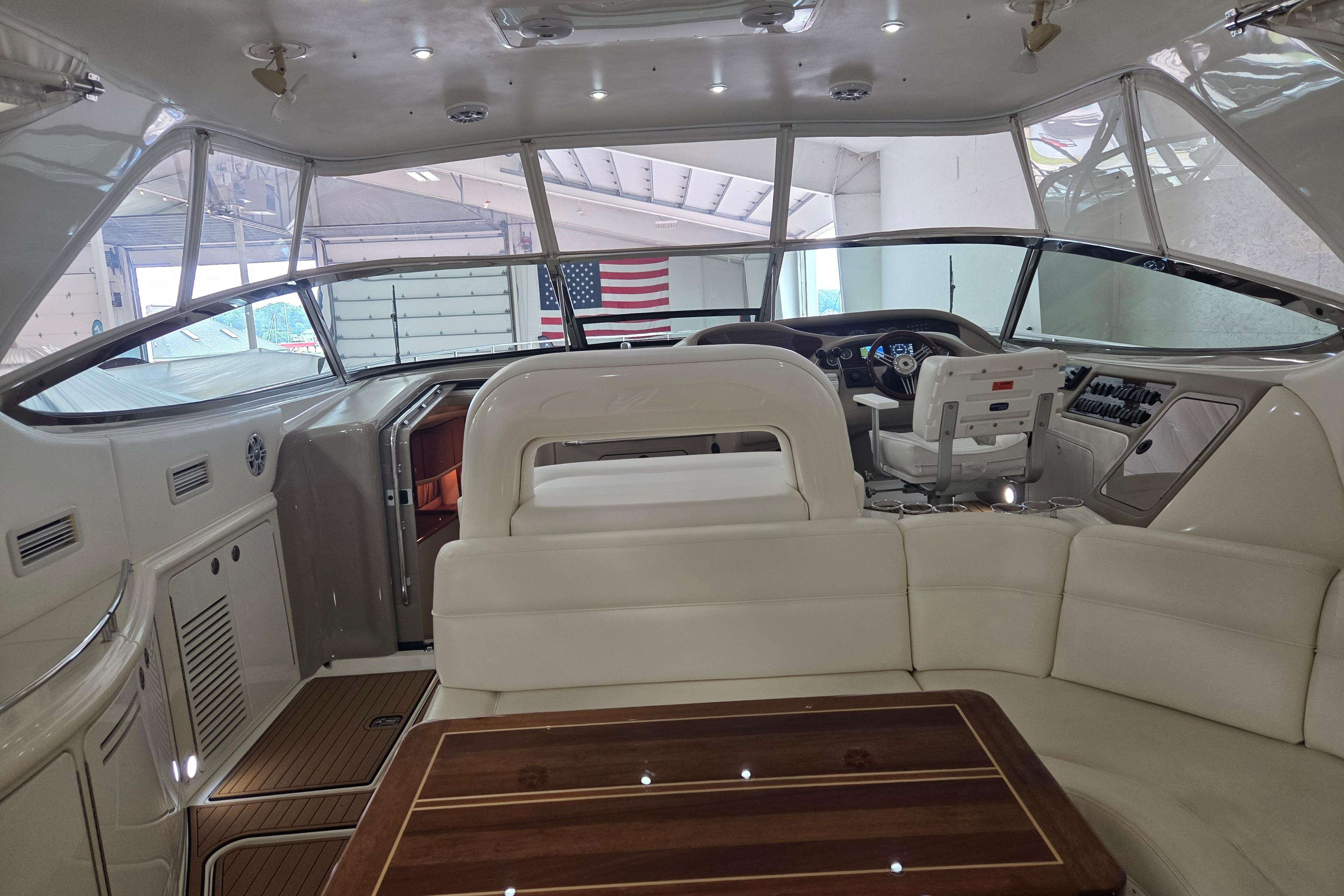Interior of a 2000 Sea Ray Sundancer 540 yacht with elegant seating and helm.