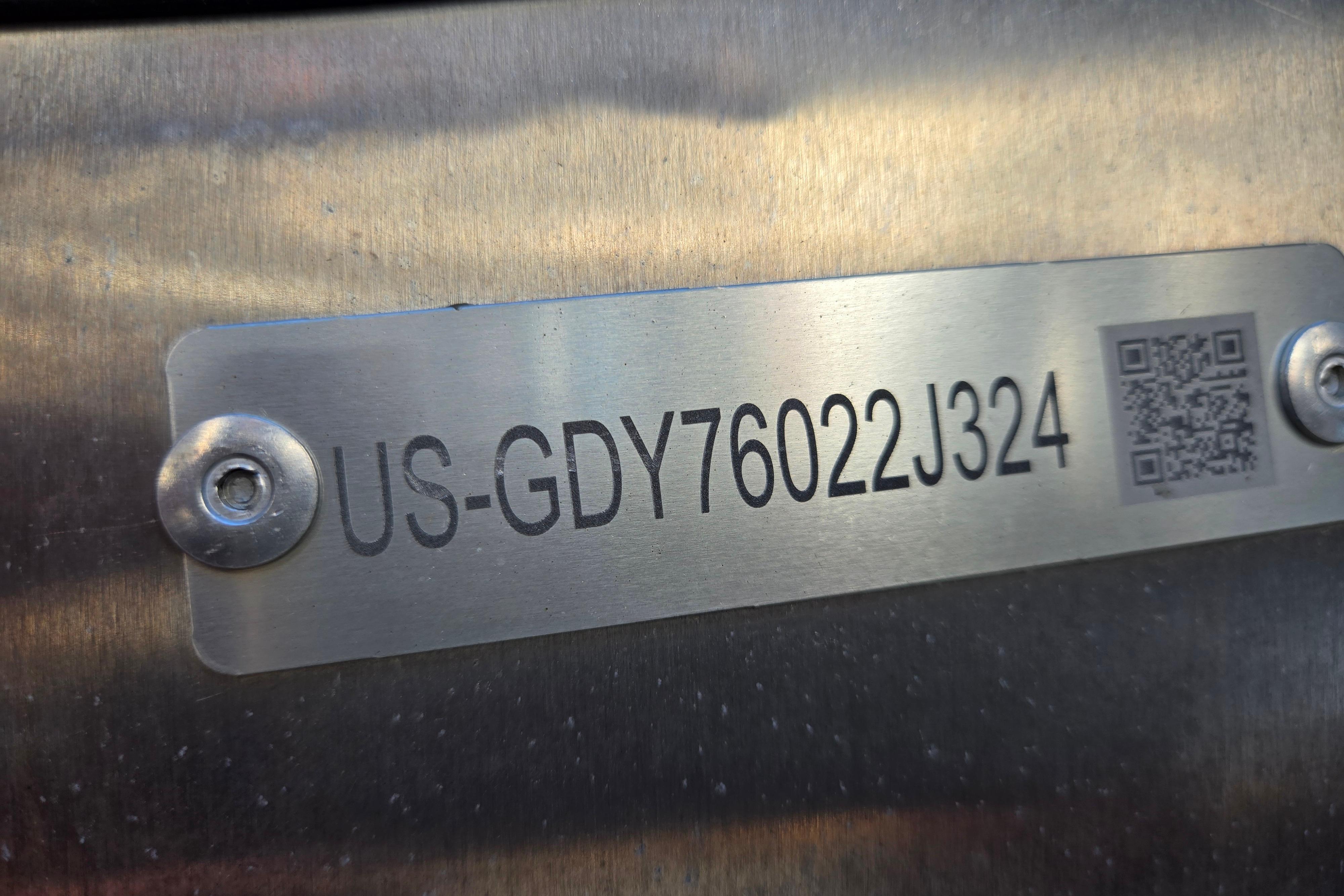 2024 Godfrey Sweetwater 2486 SB identification plate with serial number and QR code.