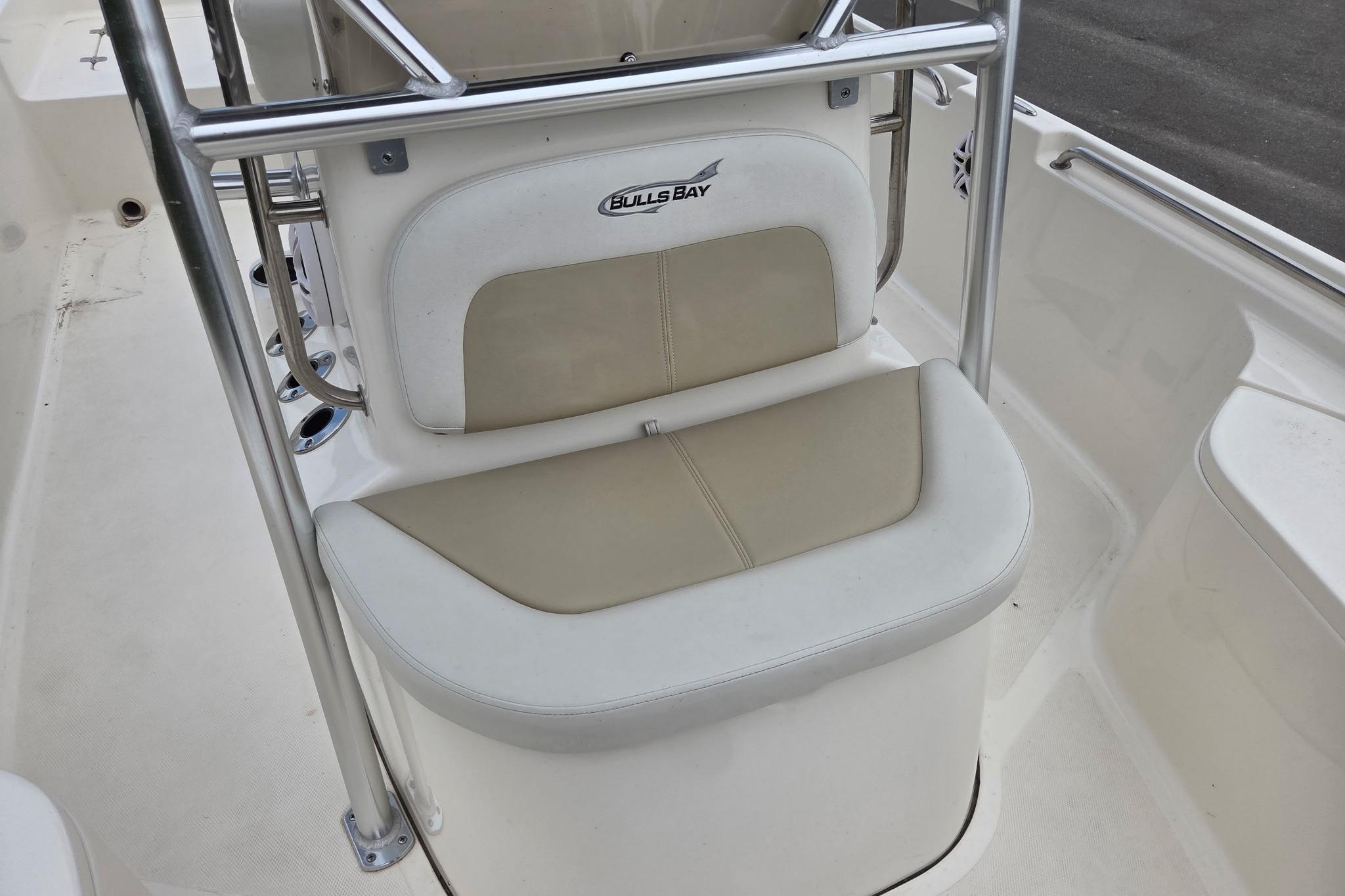 2023 Bulls Bay 2200 boat seat with beige and white upholstery.