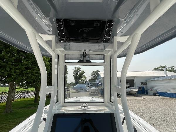 2025 Tidewater 232 CC Adventure boat interior with advanced navigation system and sturdy framework.