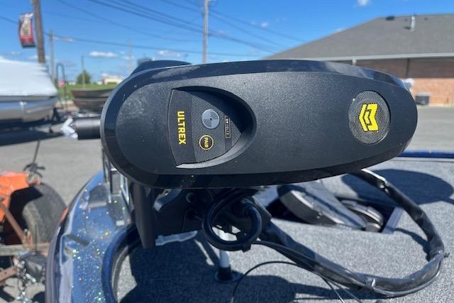 Close-up of a Nitro Z18 Pro 2026 boat's Ultrex trolling motor on a sunny day.