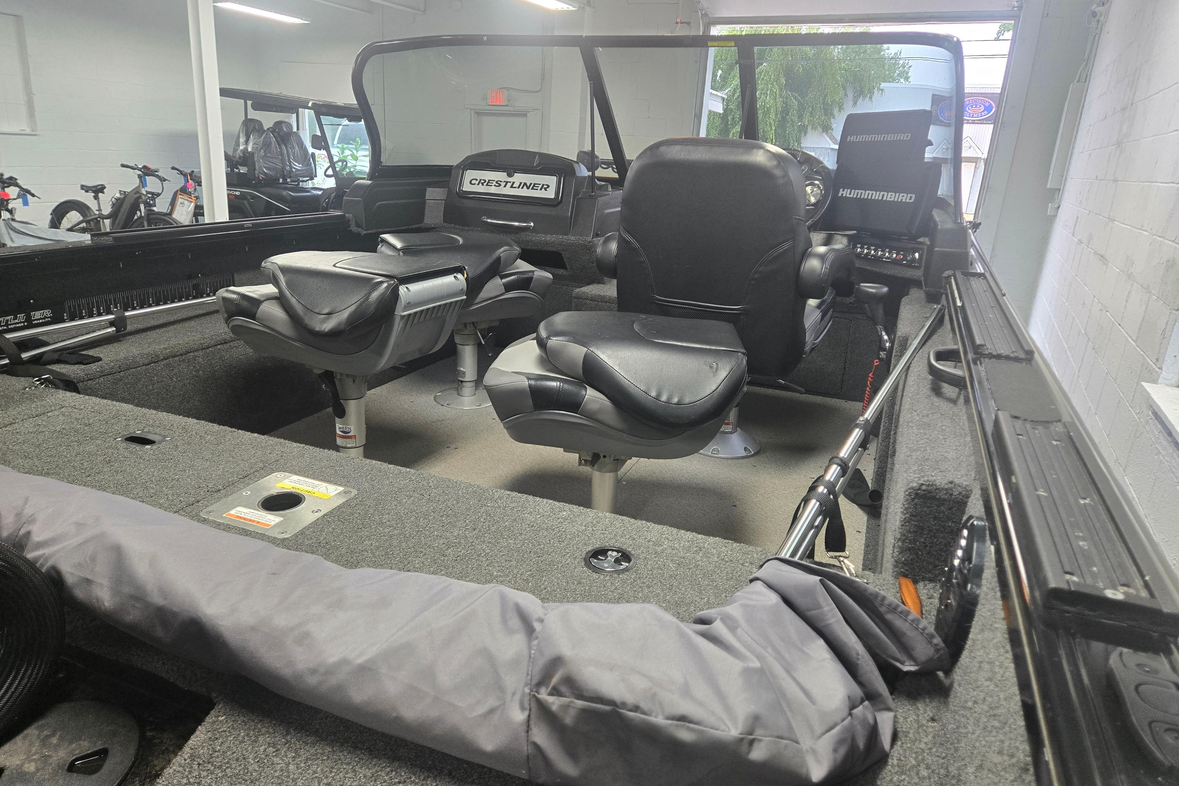 2020 Crestliner 1850 Raptor WT boat interior with seating and fishing equipment.