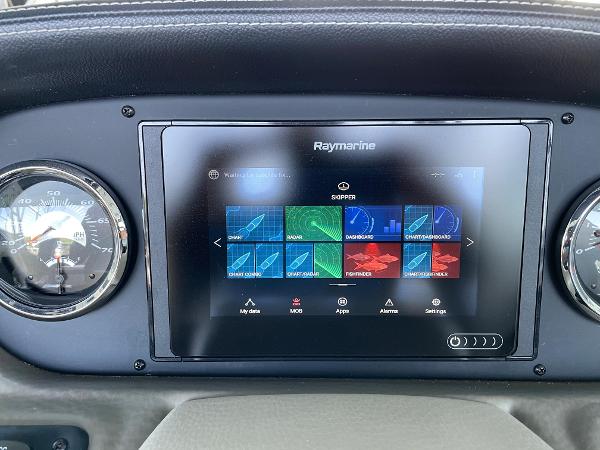 Dashboard of 2019 Crownline E255 boat with Raymarine navigation display.