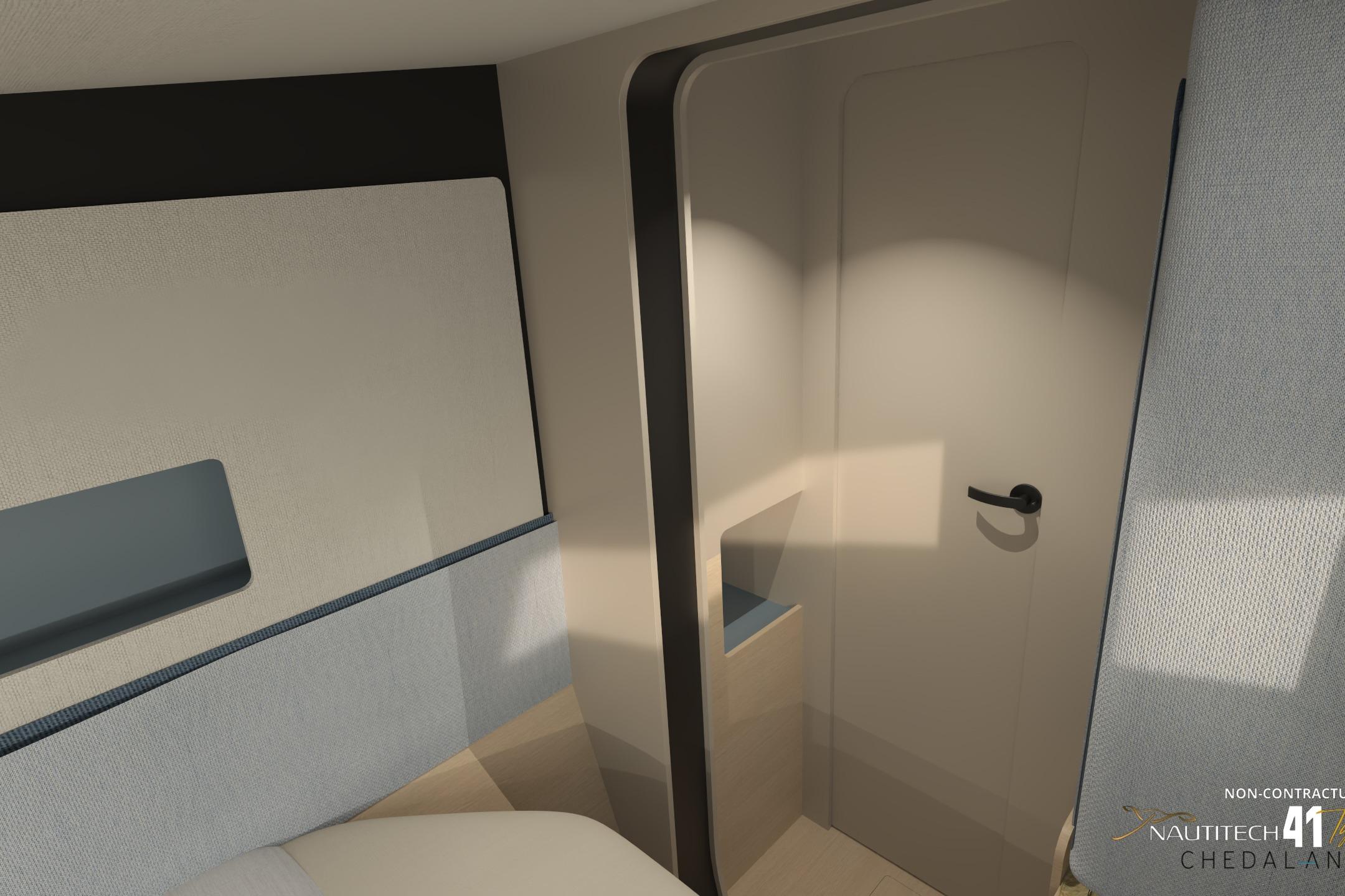 Interior of Nautitech 41 Type S 2026 with modern door.