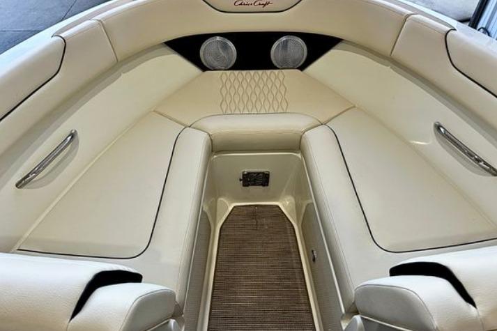 Luxurious interior of 2025 Chris-Craft Sportster 25 boat with elegant seating and modern design.