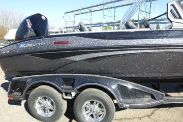 2026 Ranger 2080MS boat on trailer, side view, black finish.