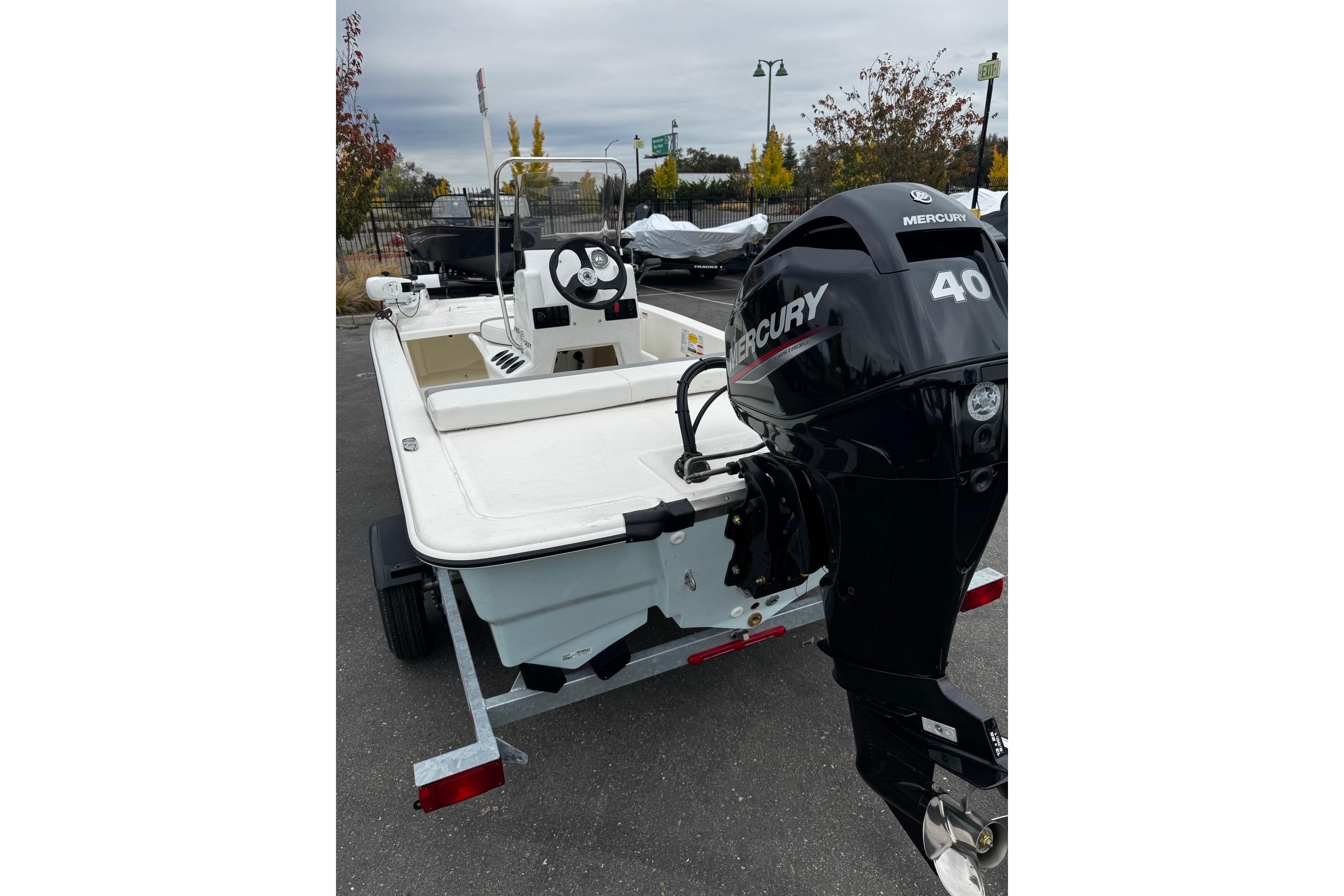 2026 Mako Pro Skiff 13 CC with Mercury 40 engine on trailer.