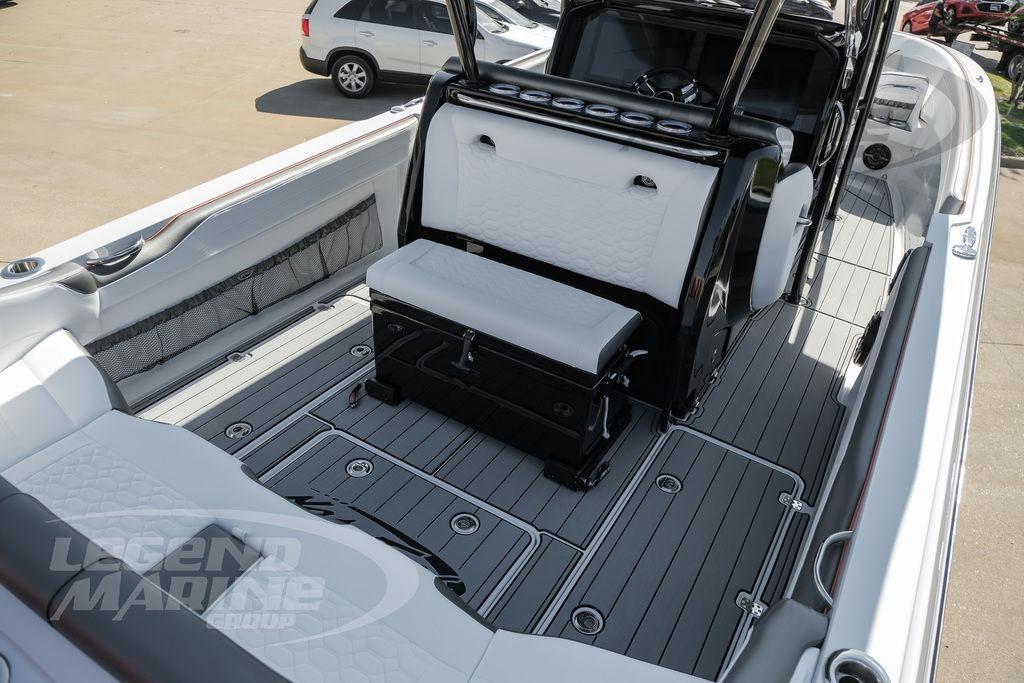 2025 Nor-Tech 340 Sport Center Console boat interior with sleek seating and modern design.
