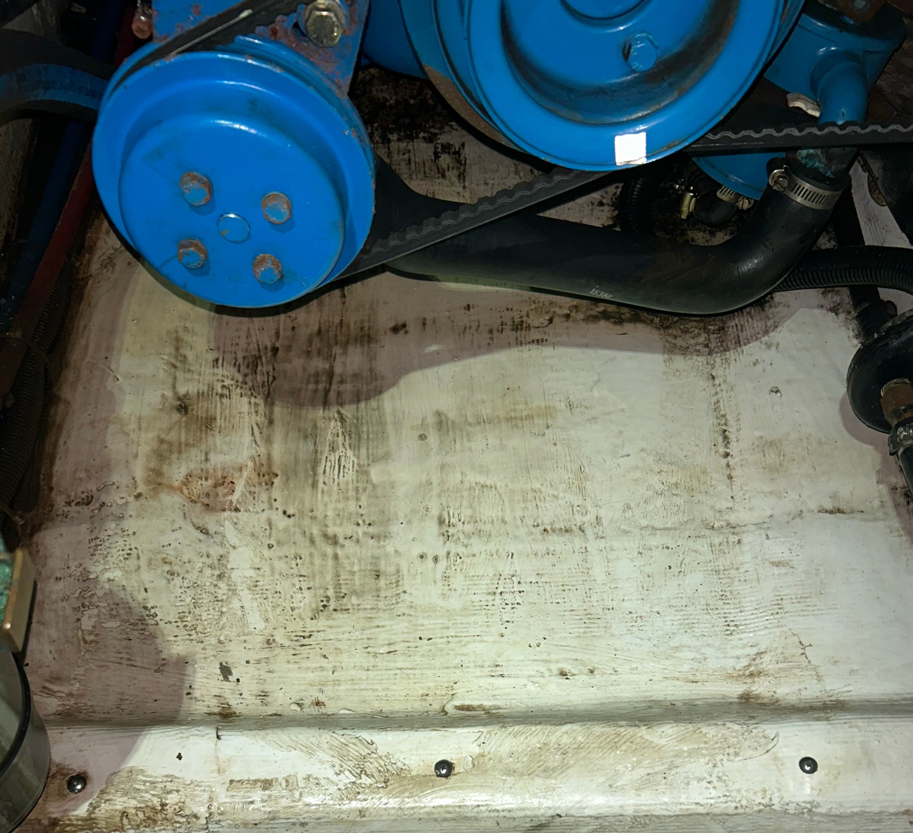 Engine compartment of a 2000 Carver 356 Aft Cabin Motor Yacht.