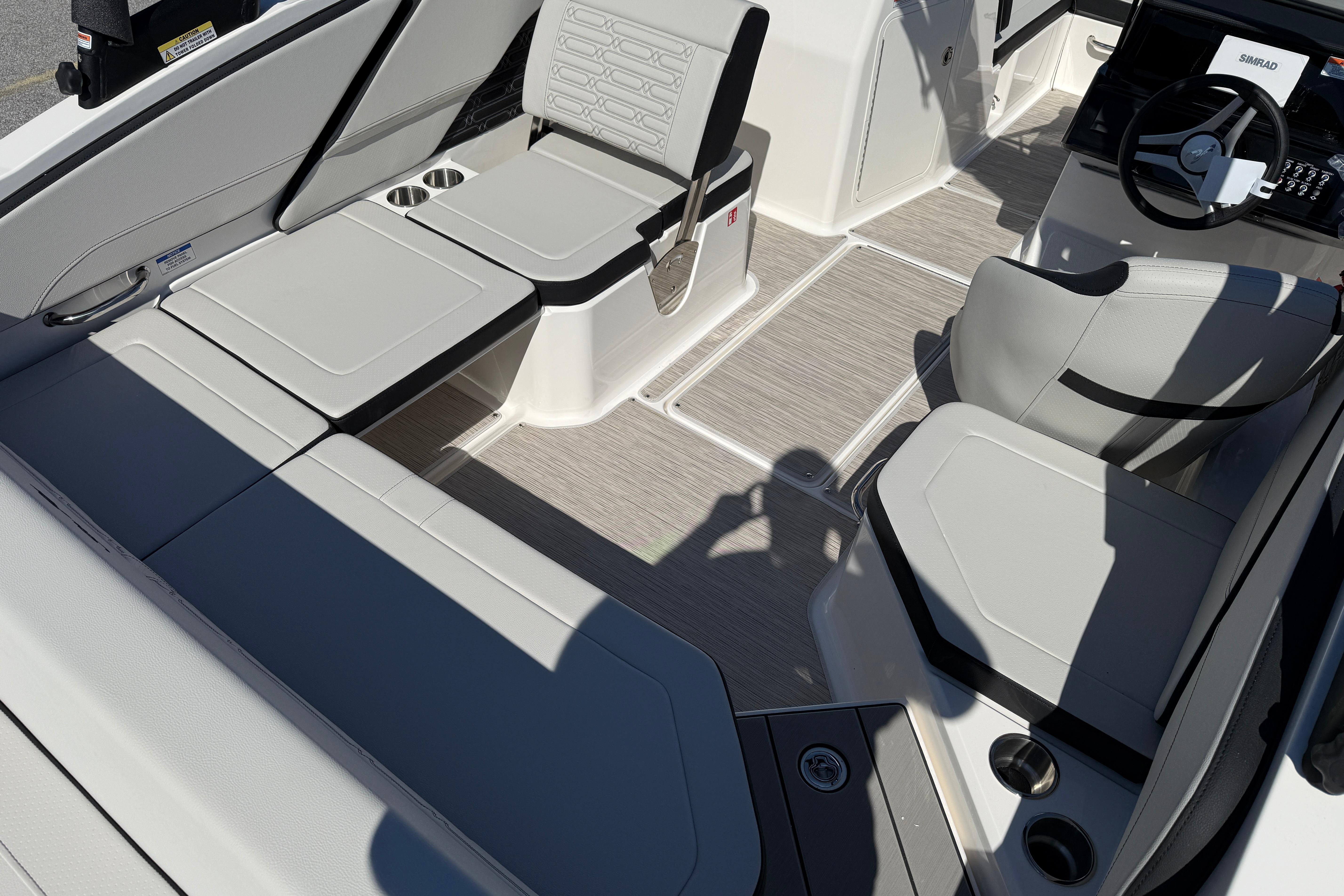 2026 Sea Ray SPX 210 boat interior with sleek seating and modern design.