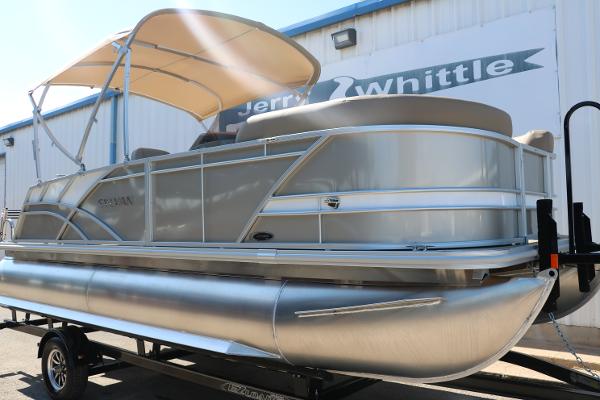 2025 Sylvan Mirage 820 CLZ DH pontoon boat on trailer with canopy.