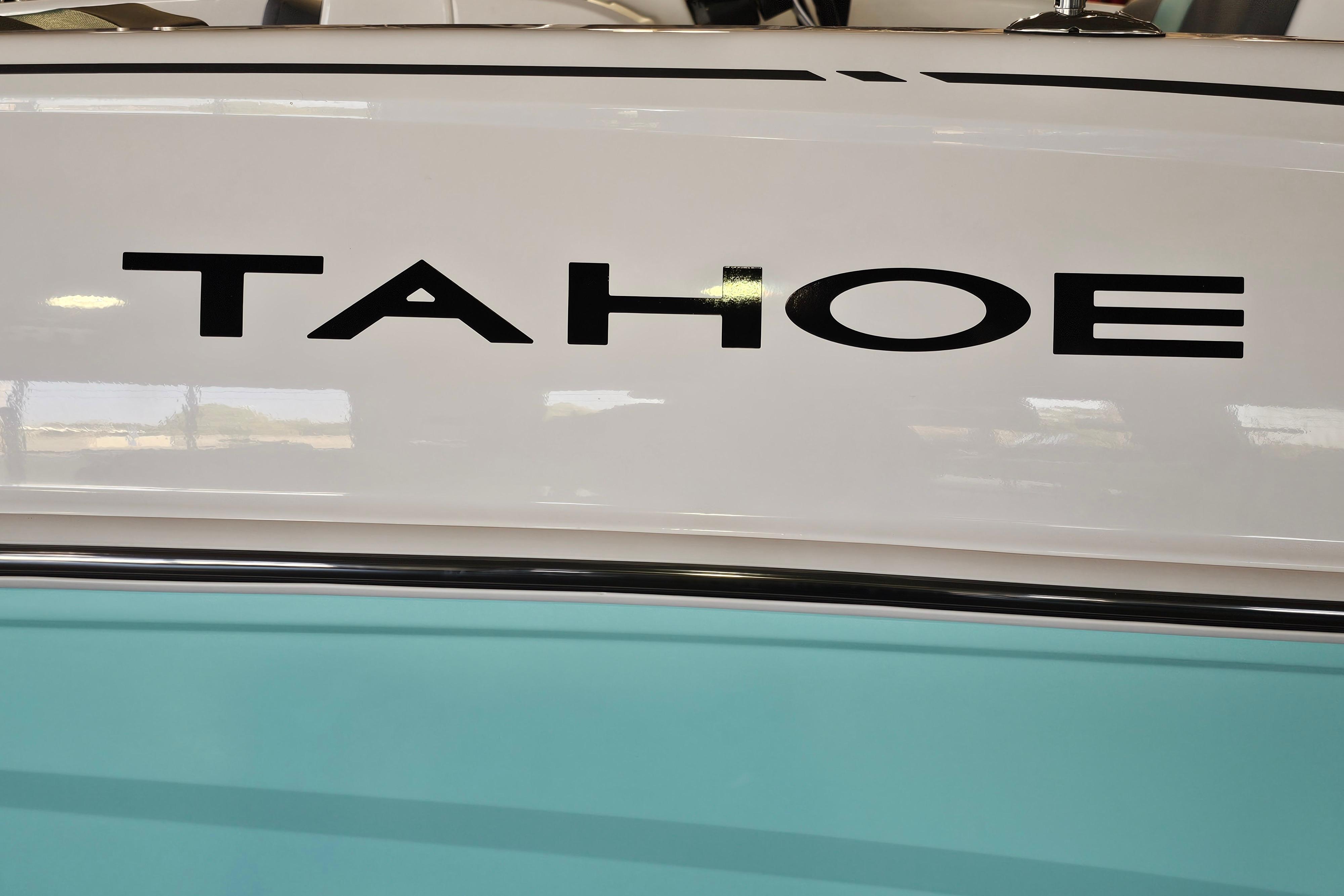 2026 Tahoe T16 boat with sleek design and bold branding.