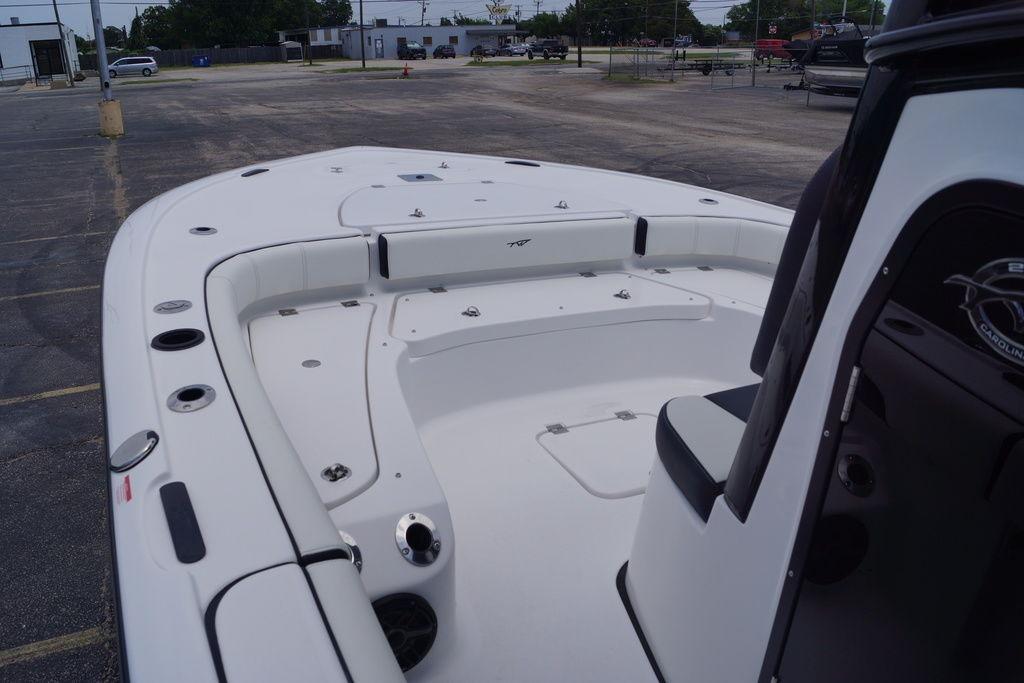 2027 Tidewater 2500 Carolina Bay boat interior, featuring spacious seating and storage compartments.