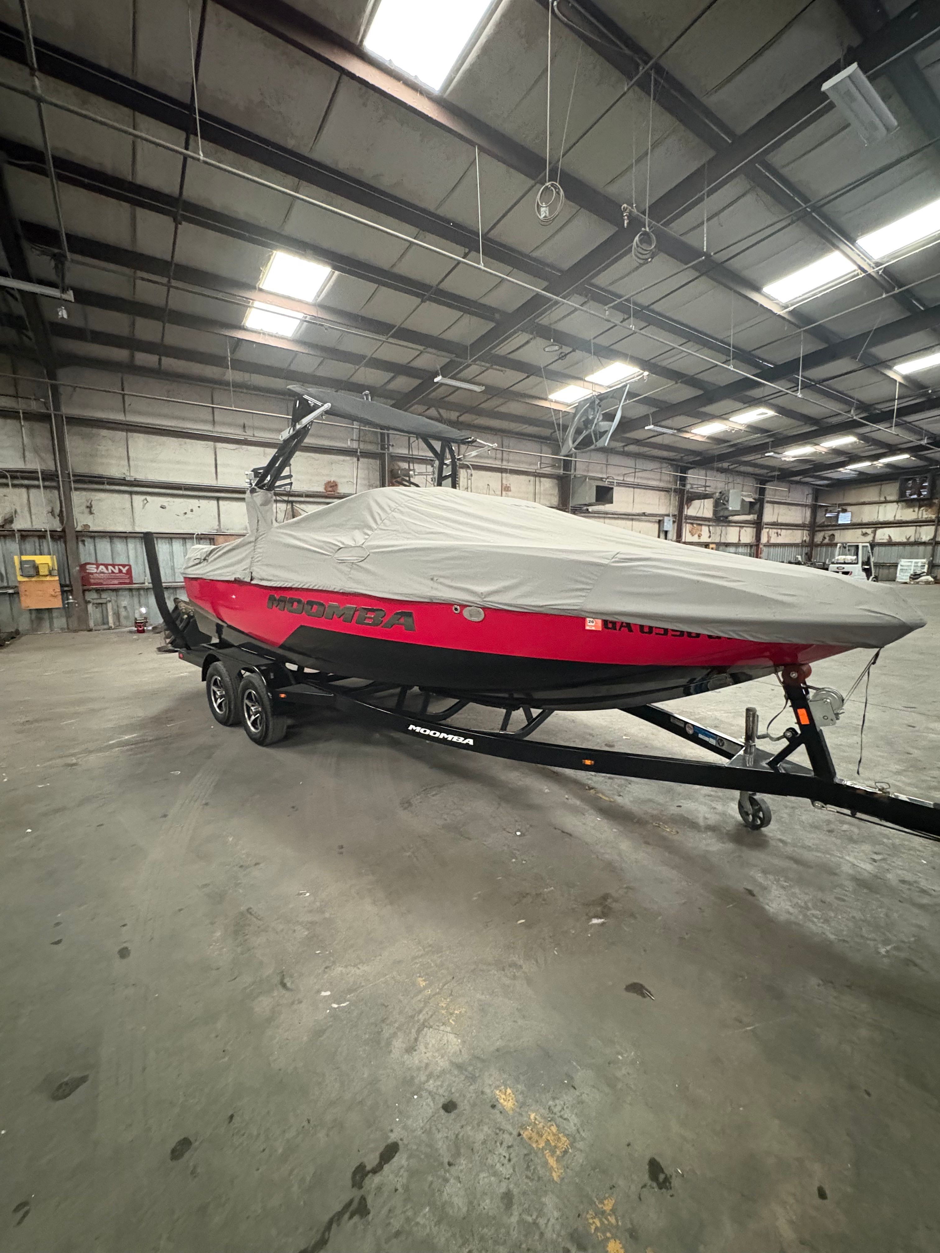 2019 Moomba Craz boat with cover in warehouse.