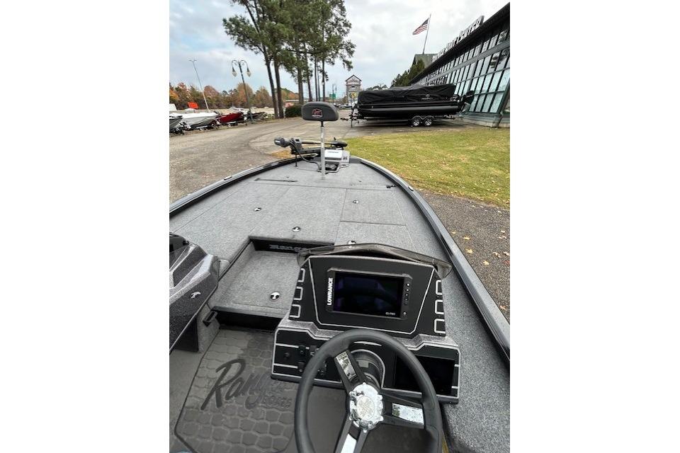 2025 Ranger ALPHA 208 boat interior with steering wheel and navigation system.