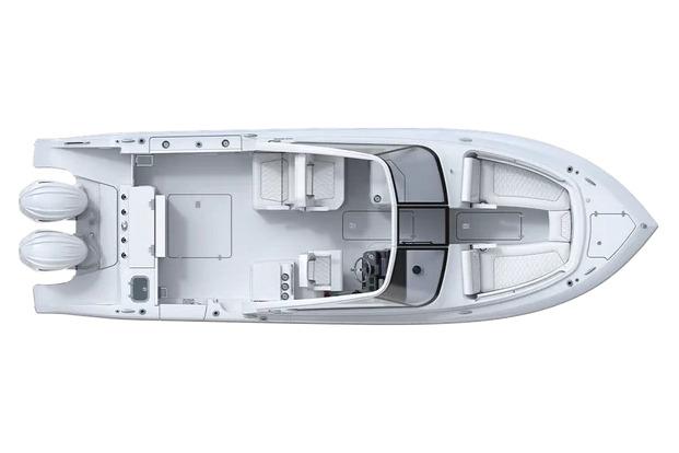 Manufacturer Provided Image: 2026 Pursuit DC 286 Dual Console boat, top view, showcasing spacious seating and dual engines.